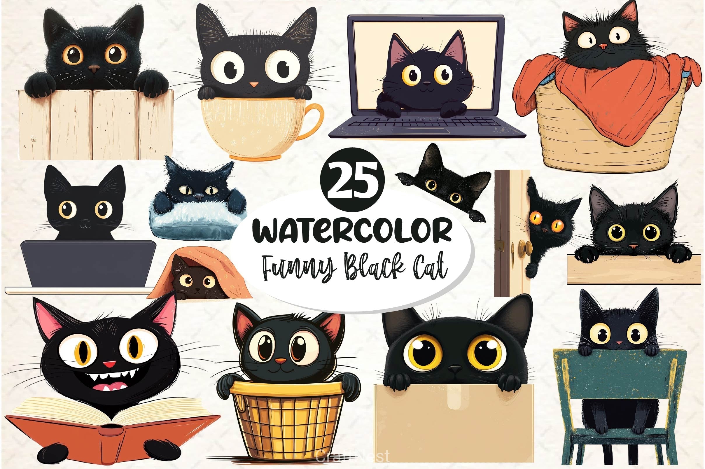 Black Cat Peeking Clipart Bundle 3
