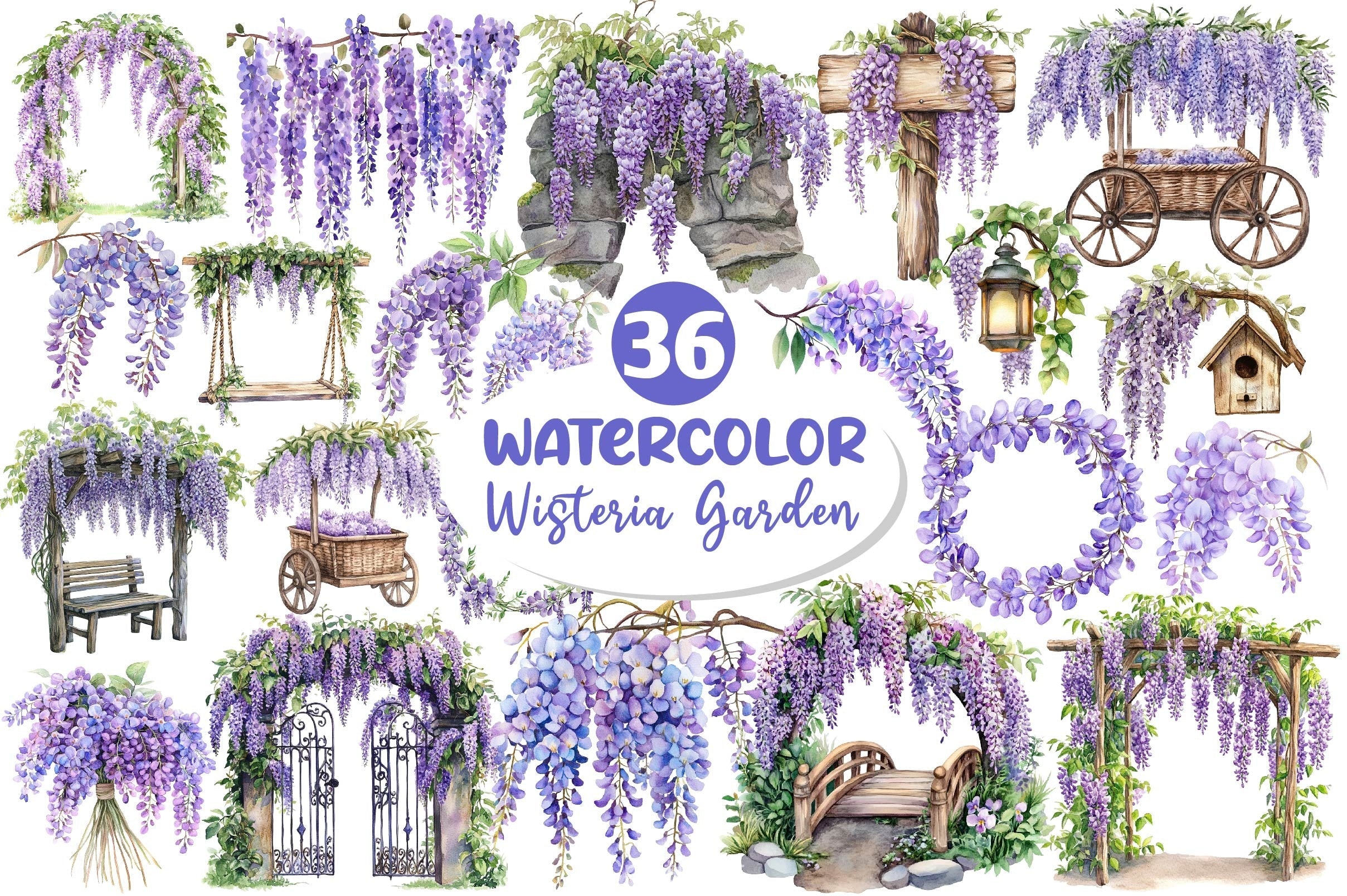 Wisteria Garden Clipart Bundle 2