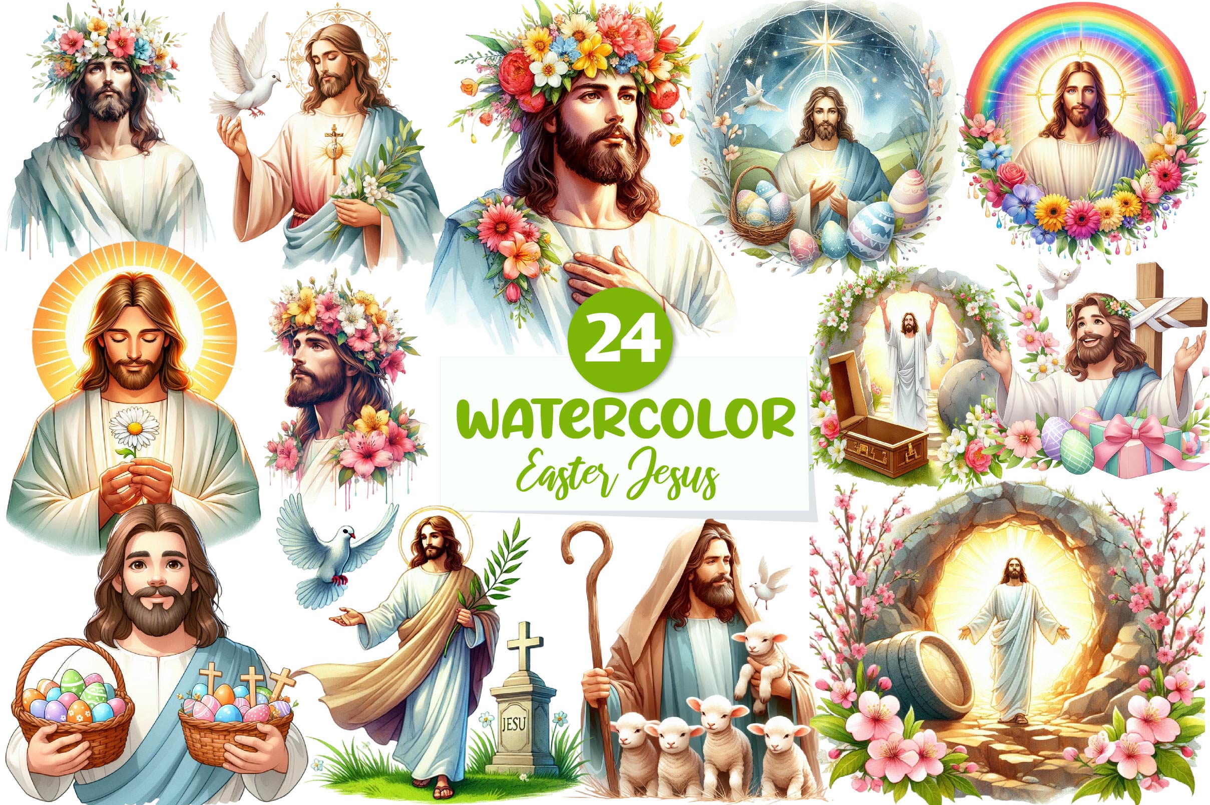 Cute Easter Jesus Clipart Bundle 1