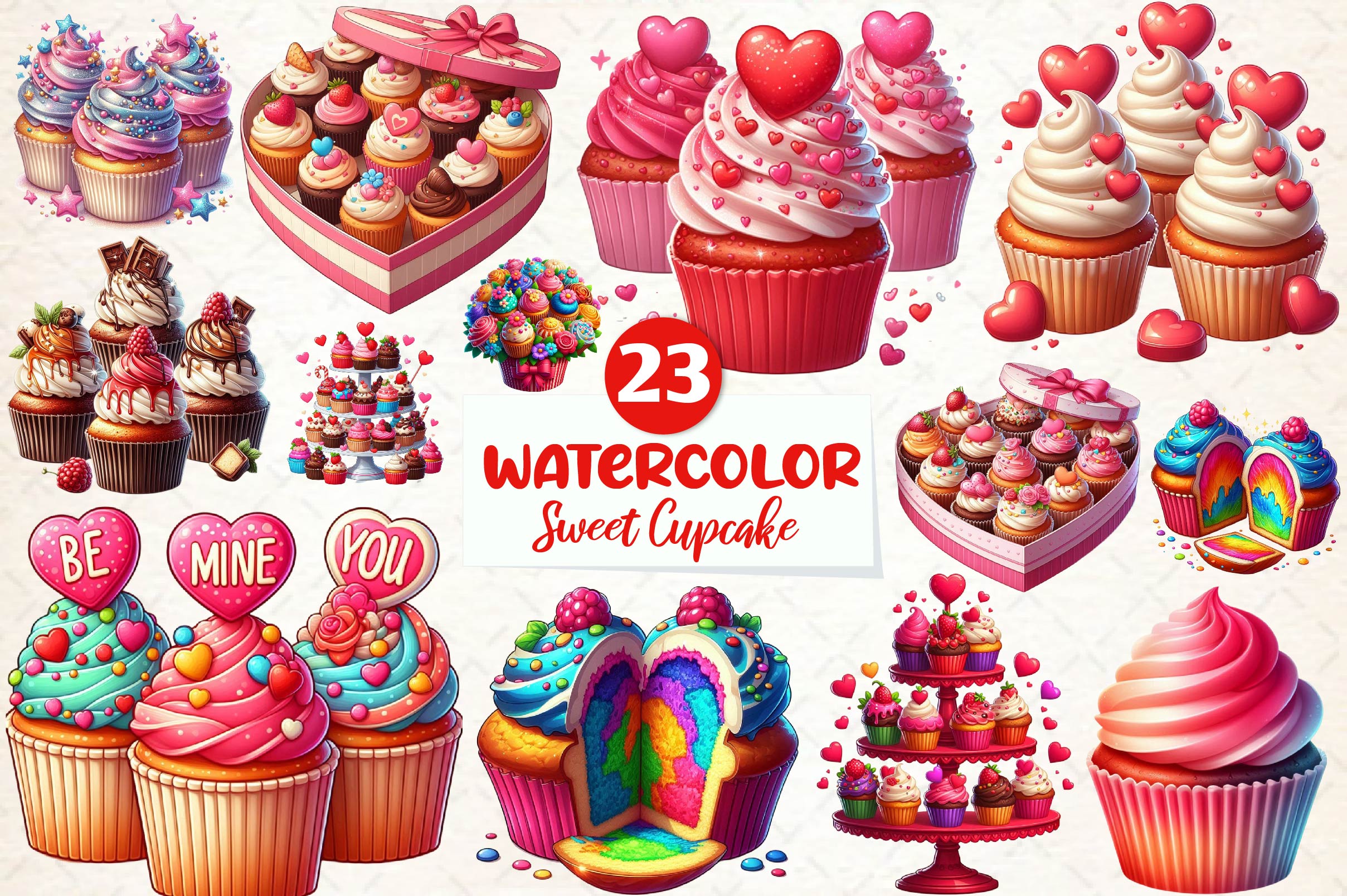Valentine Sweet Cupcake Clipart Bundle