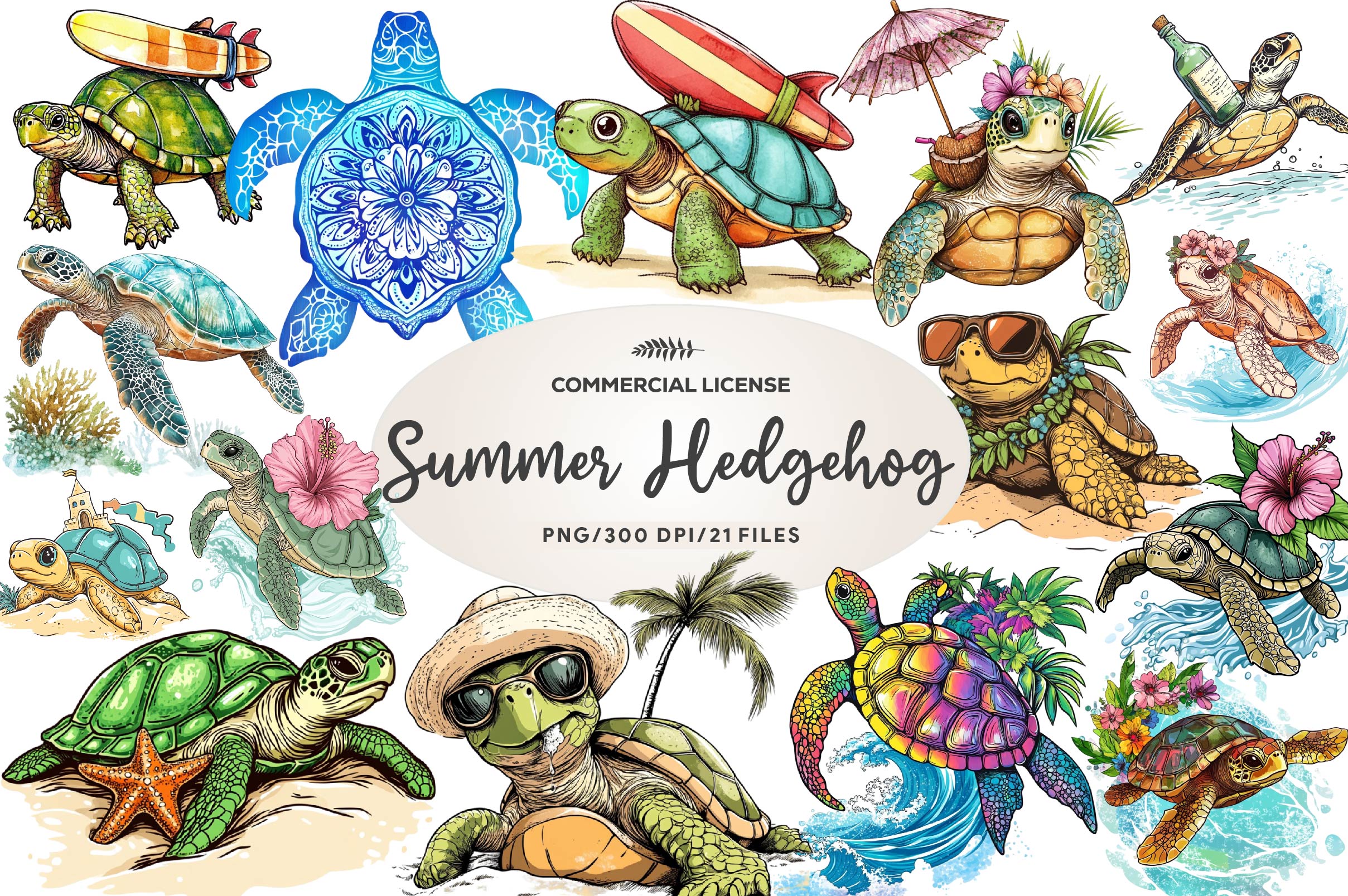 Summer Hedgehog Clipart Bundle 1