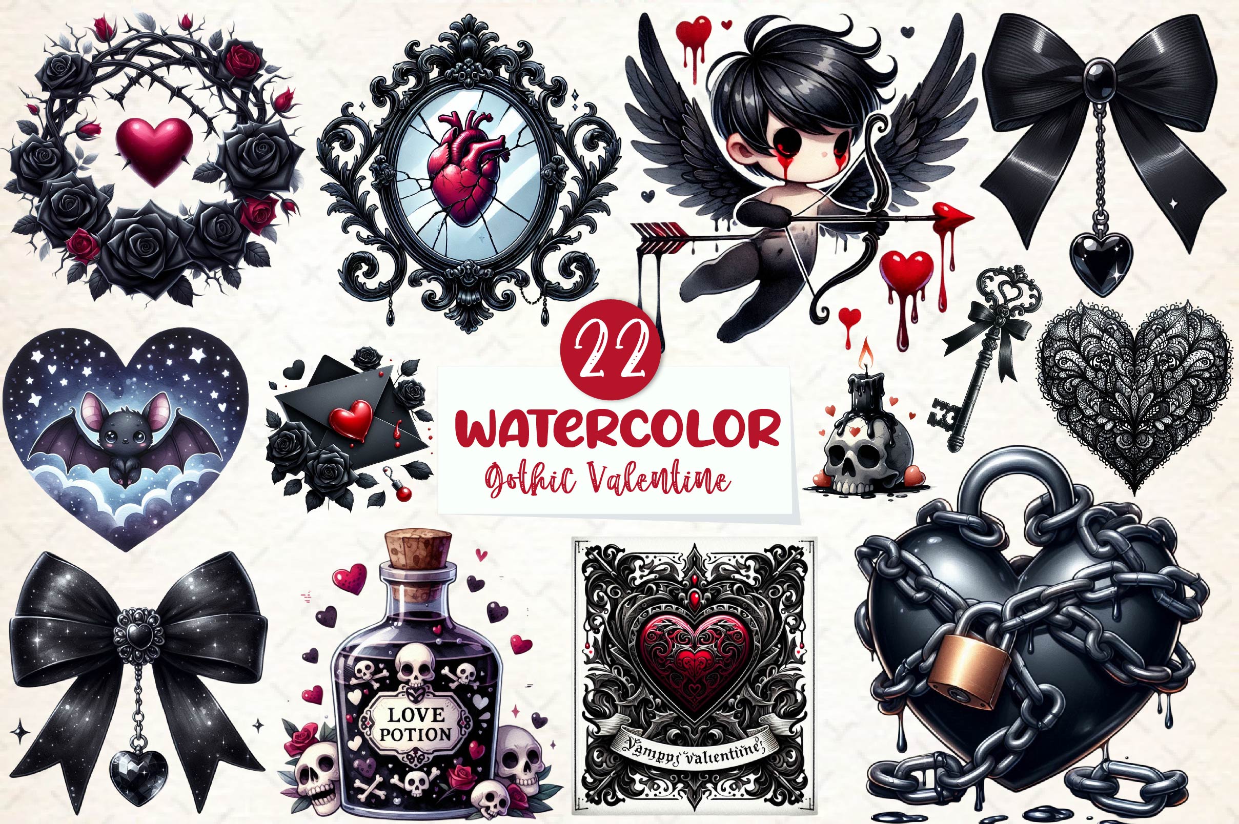 Gothic Valentine Clipart Bundle