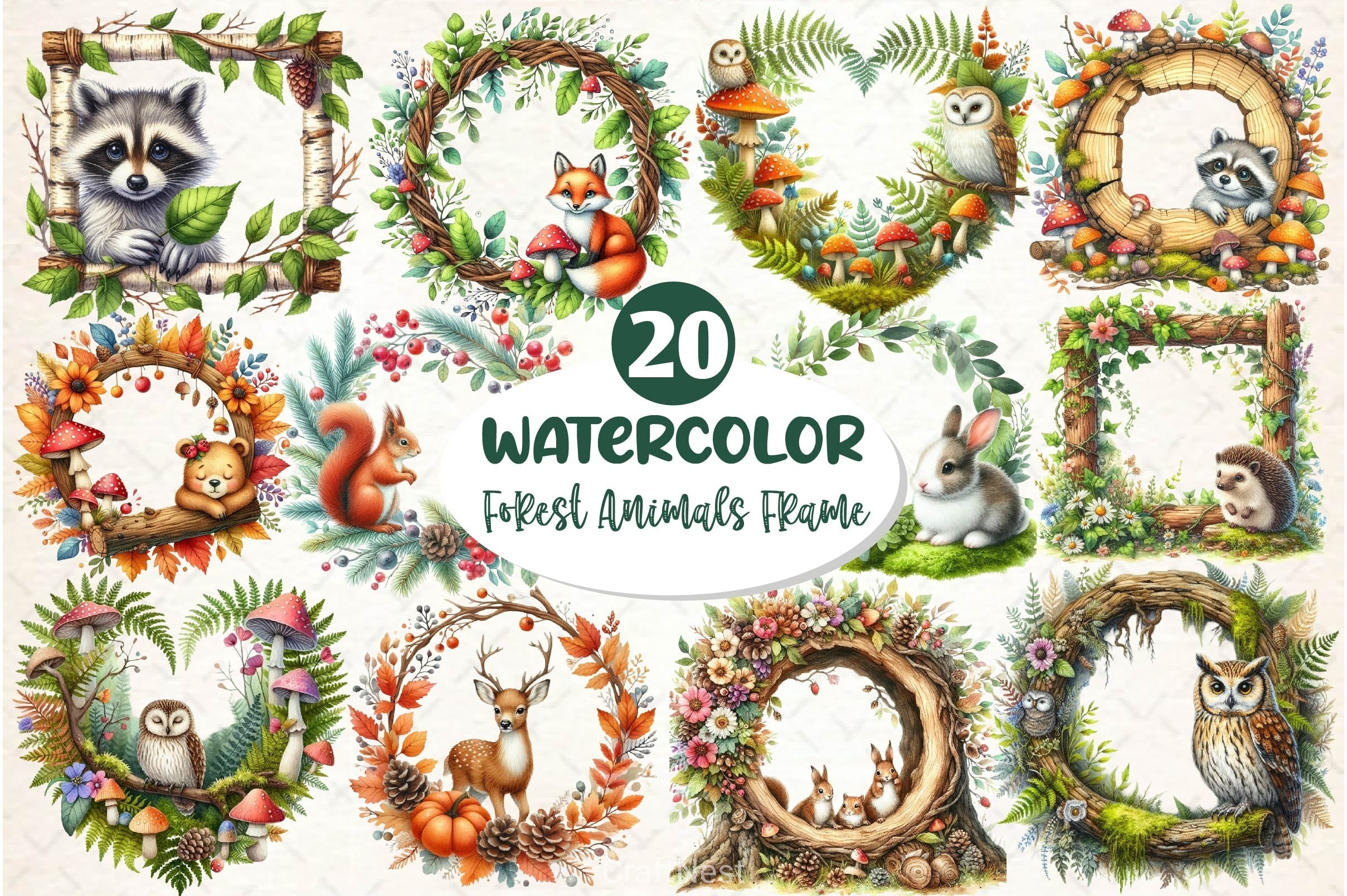 Woodland Forest Animals Frame Clipart Bundle 2