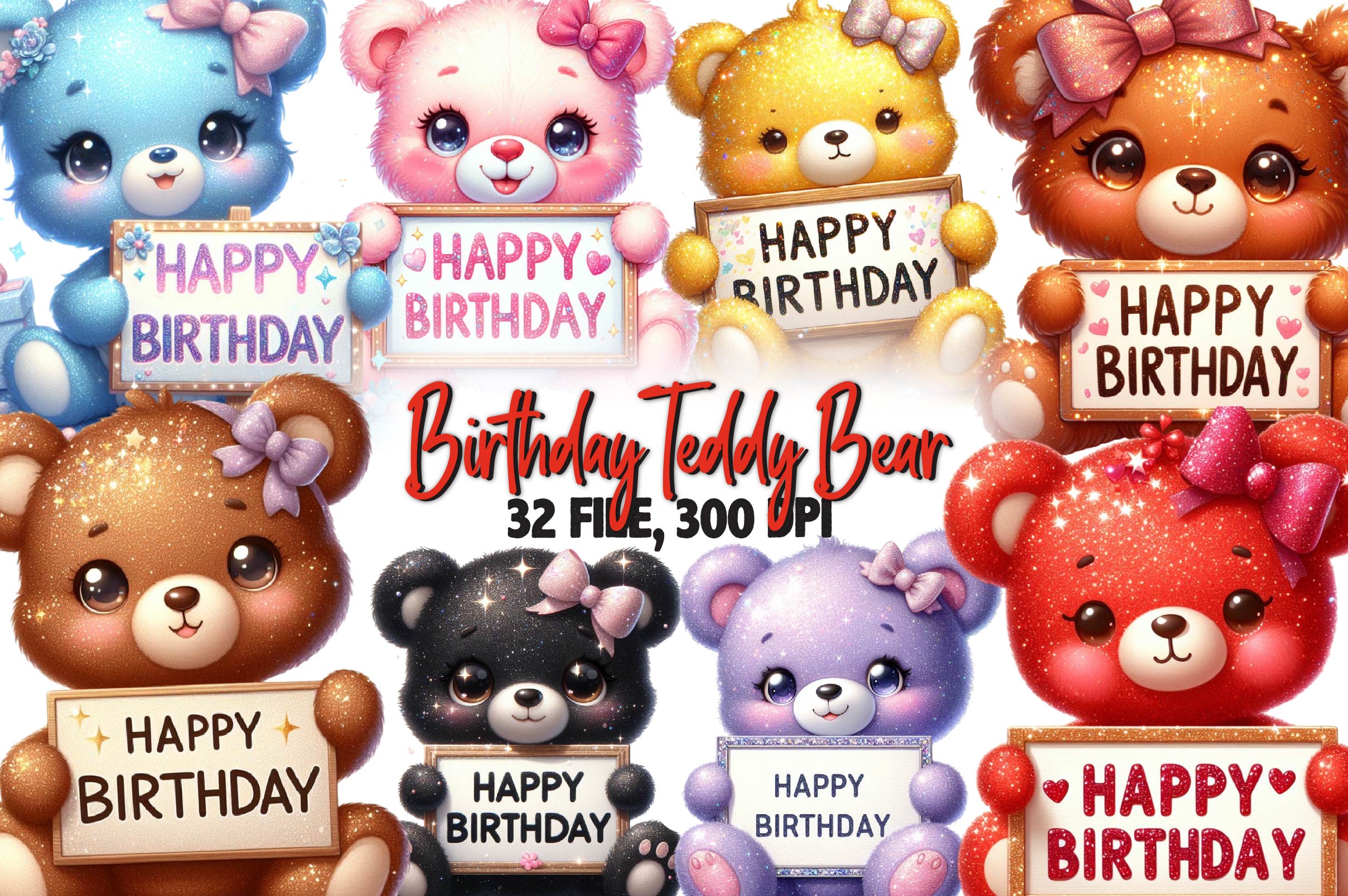 Birthday Teddy Bear Clipart Bundle