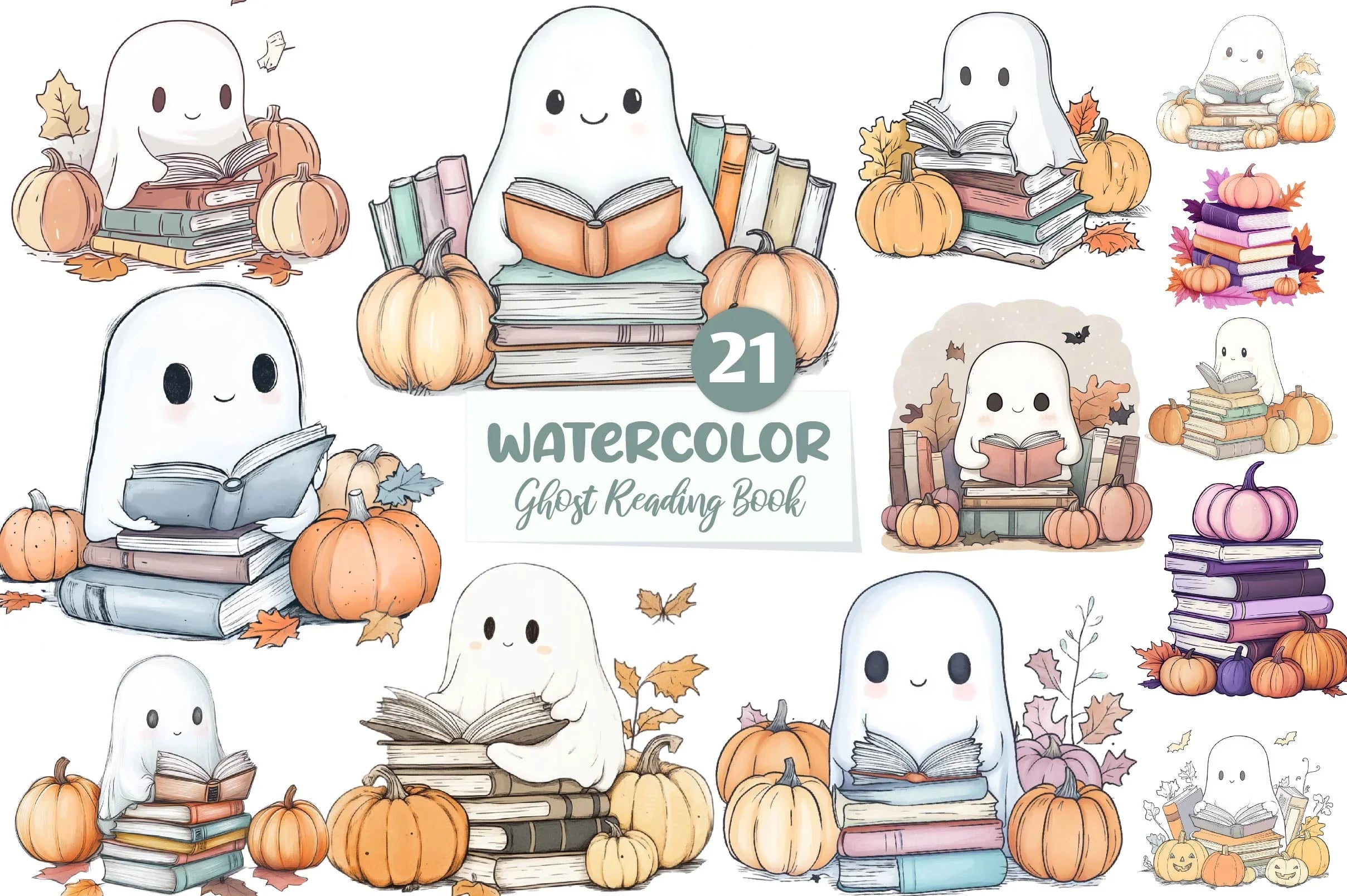 Ghost Reading Book Clipart Bundle - CraftNest - Digital Crafting and Art