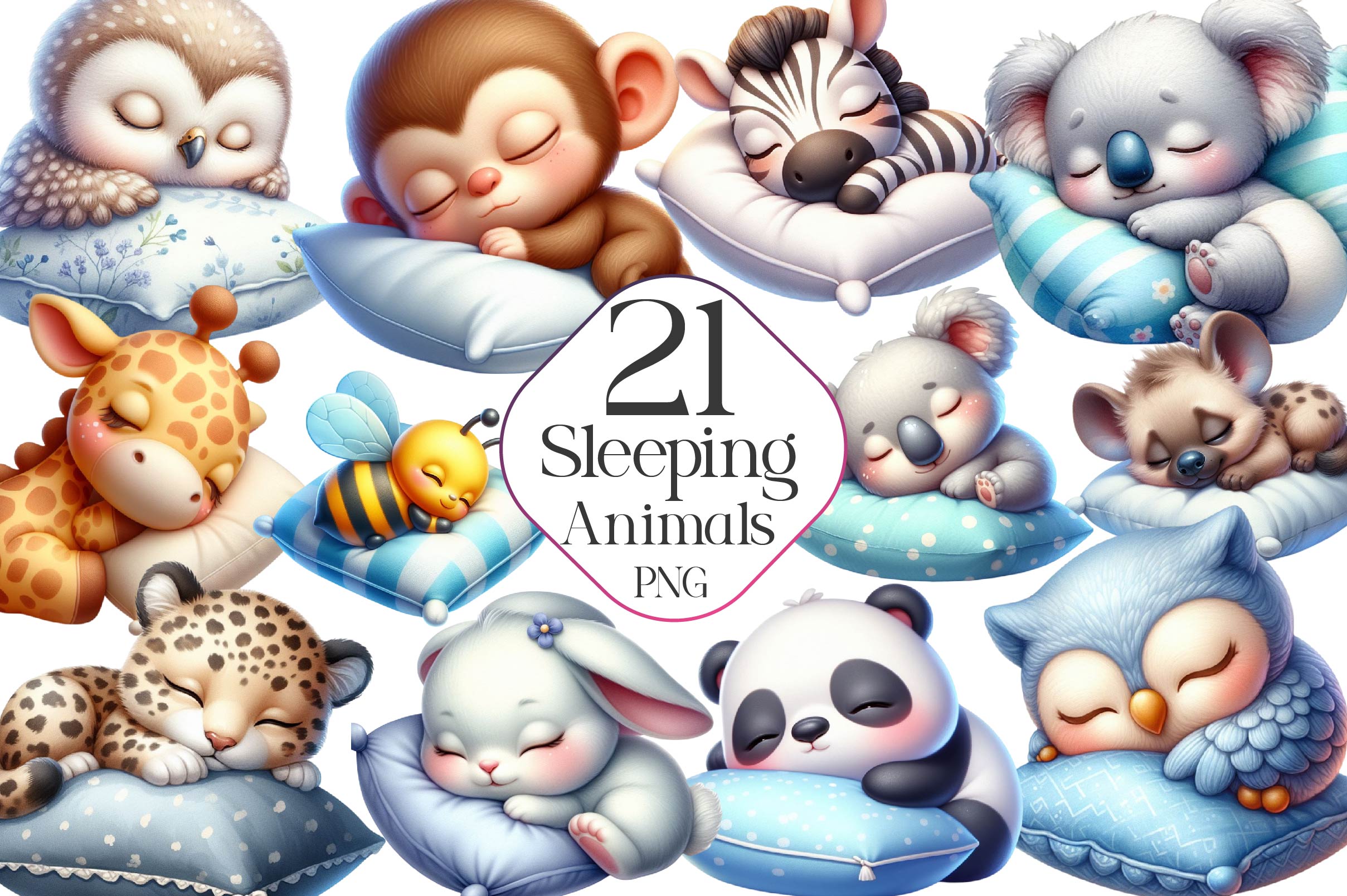 Cute Sleeping Animals Clipart Bundle