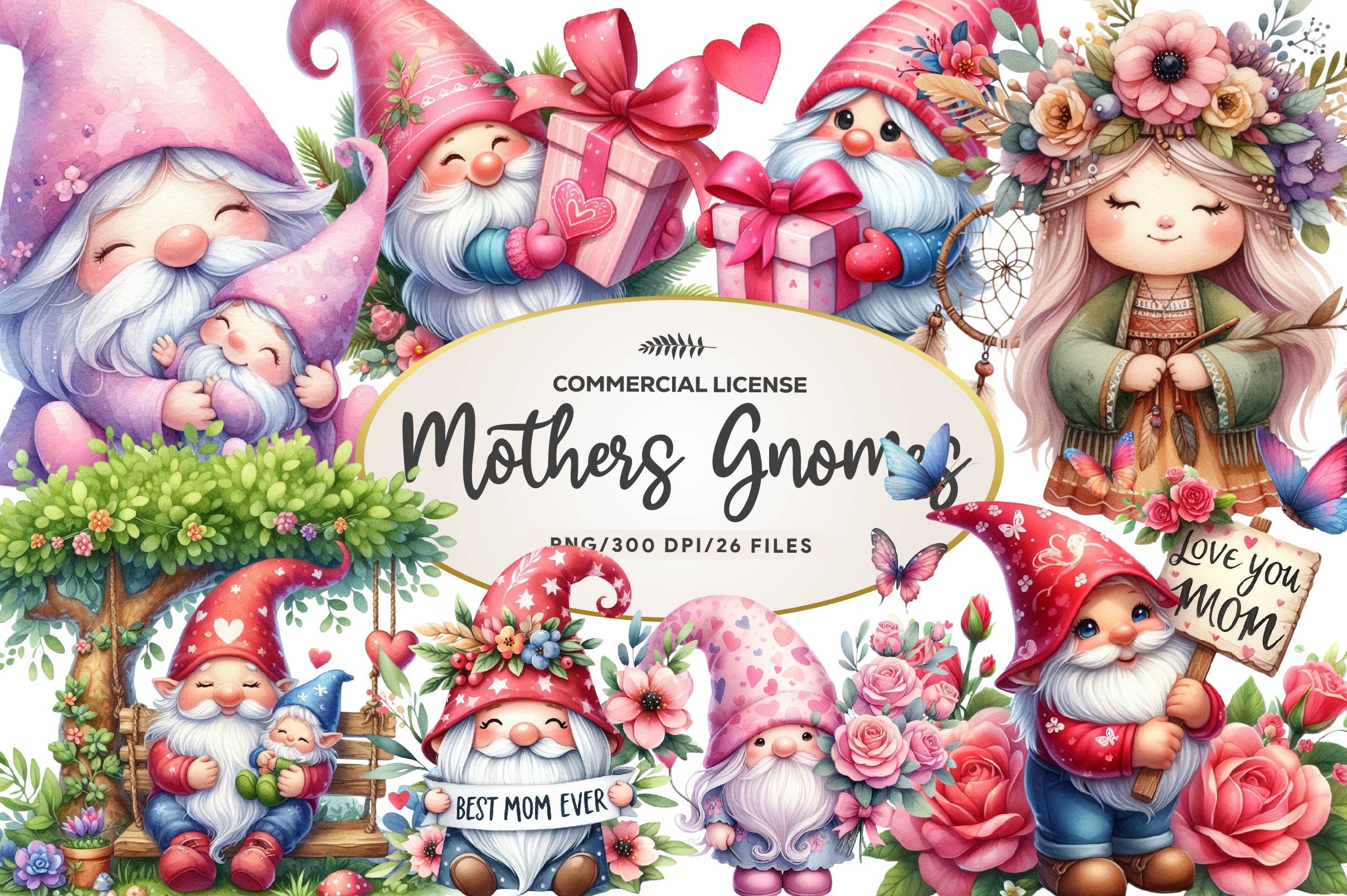 Mothers Day Gnomes Clipart Bundle