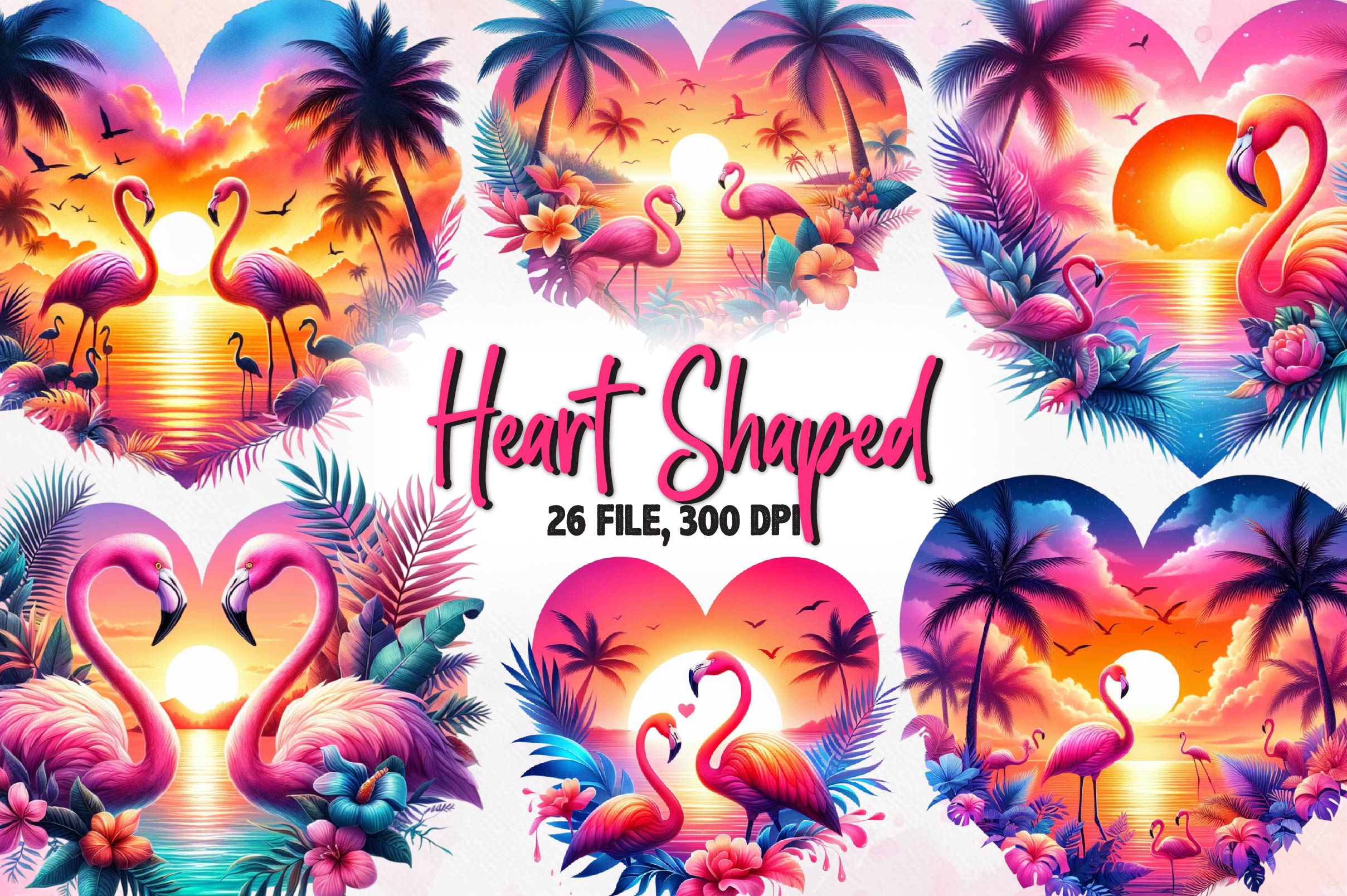 Heart Shaped Sunset Clipart Bundle