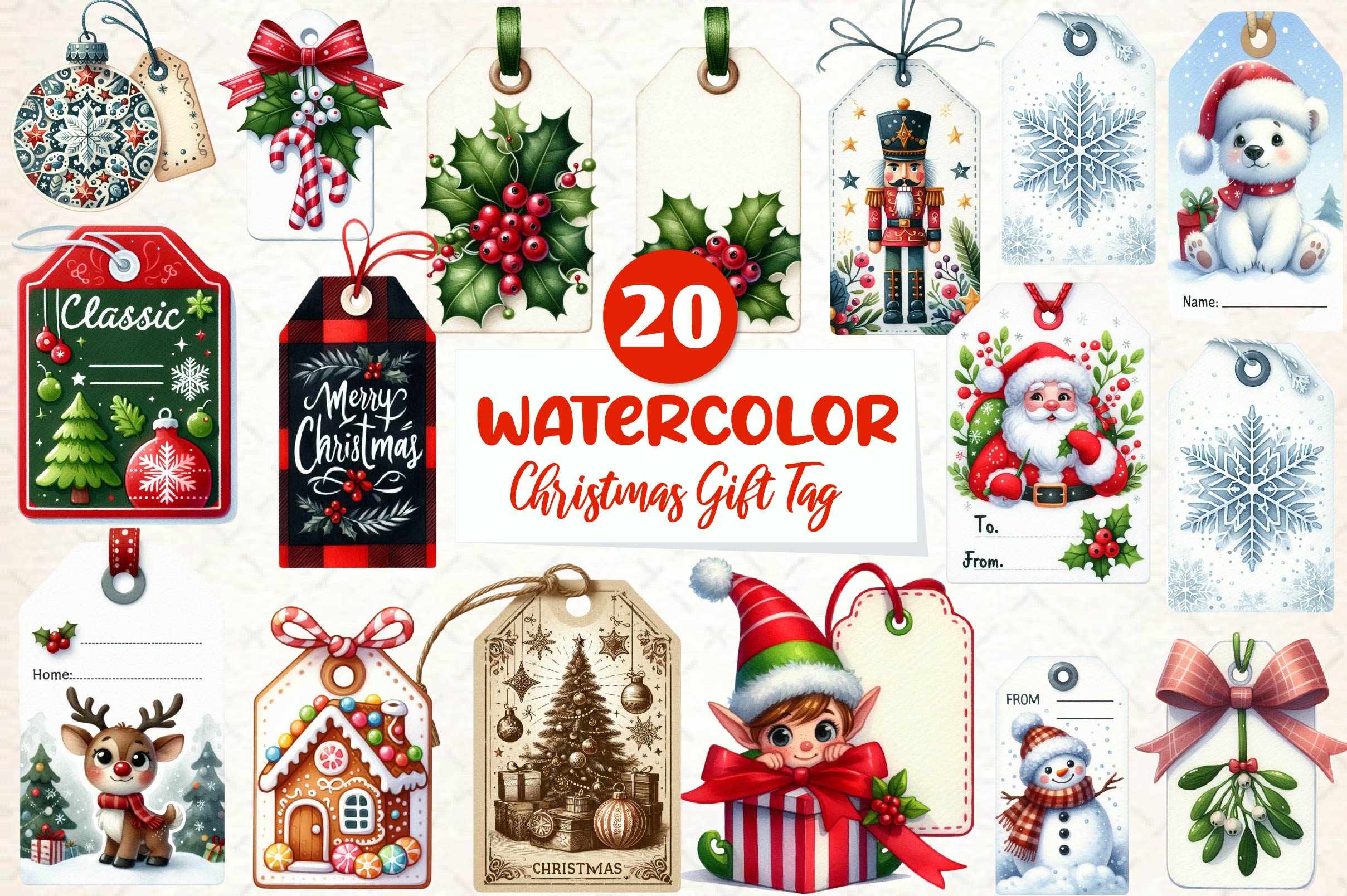 Christmas Gift Tag Clipart Bundle