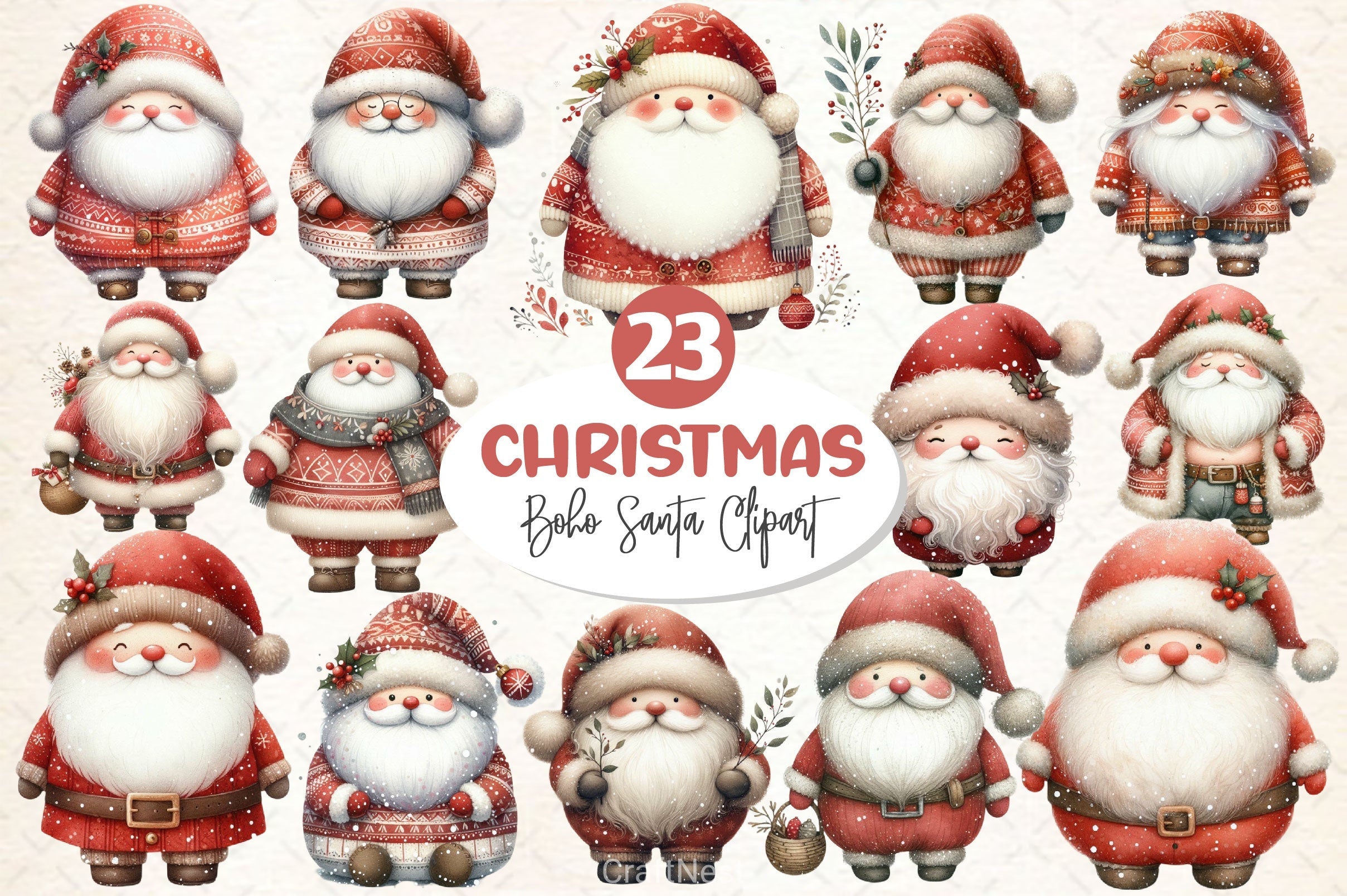 Boho Santa Clipart Bundle