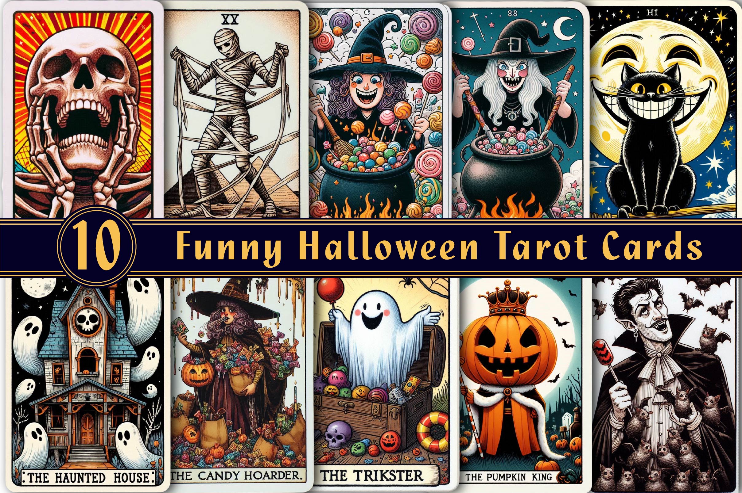 Funny Halloween Tarot Cards Clipart Bundle