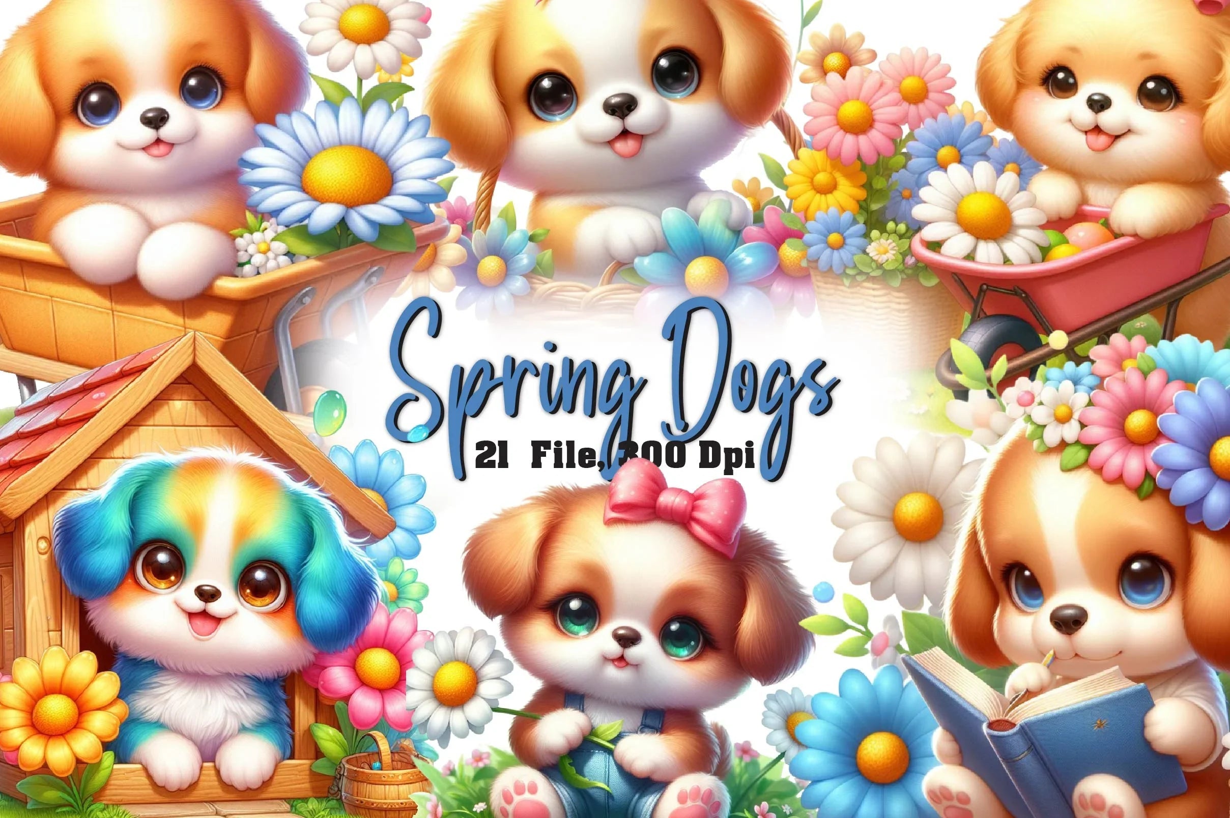 String Spring Dogs Spring Dogs Clipart Bundle