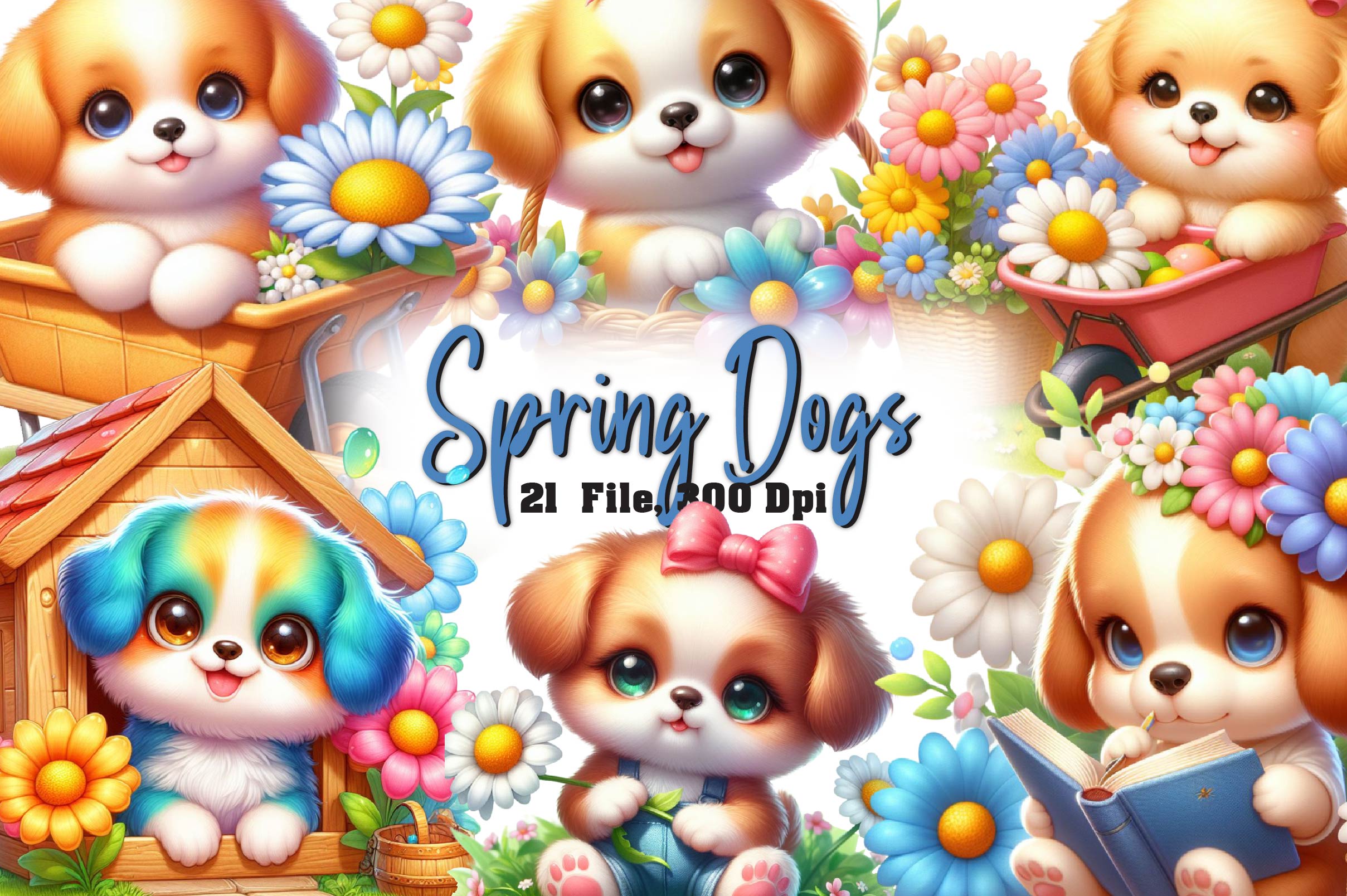 Spring Dogs Clipart Bundle