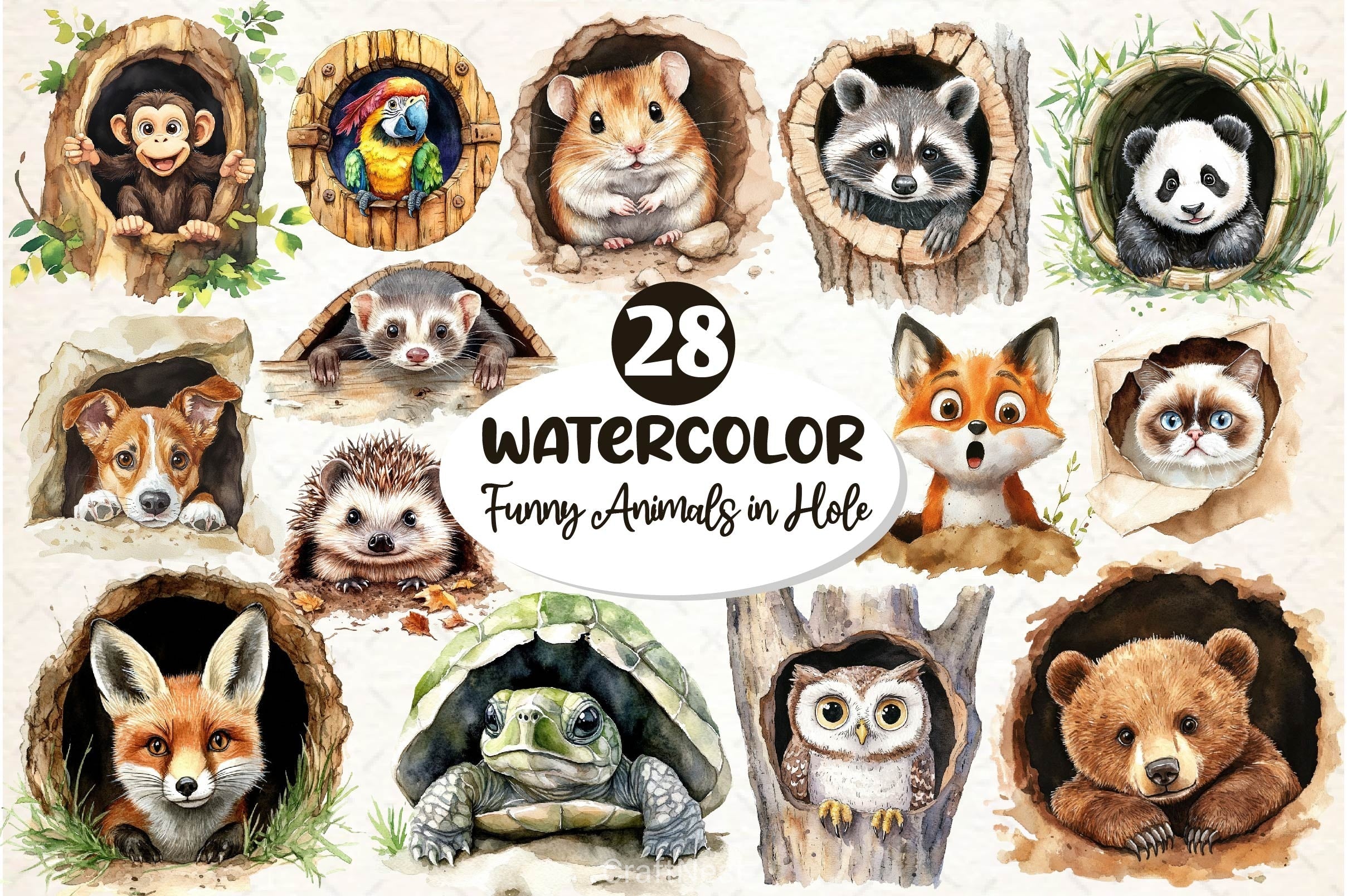Funny Animals In Hole Clipart Bundle 3