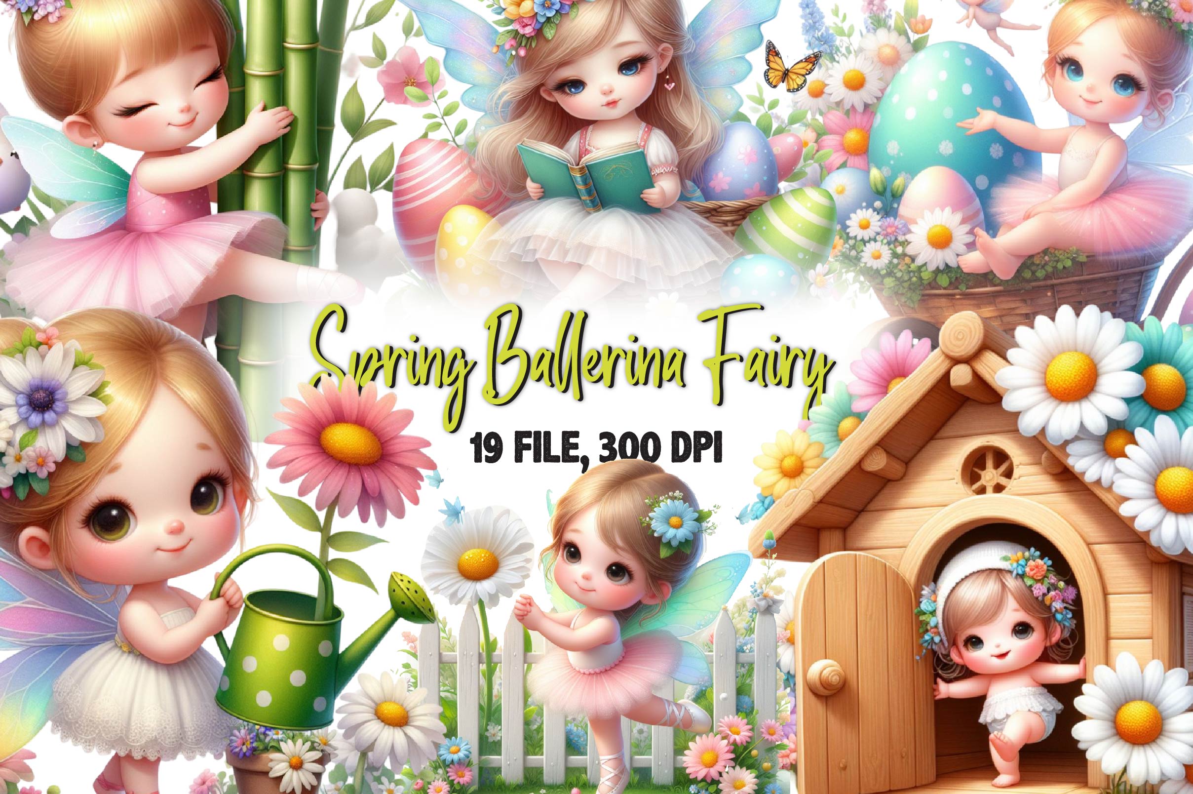 Spring Ballerina Fairy Clipart Bundle