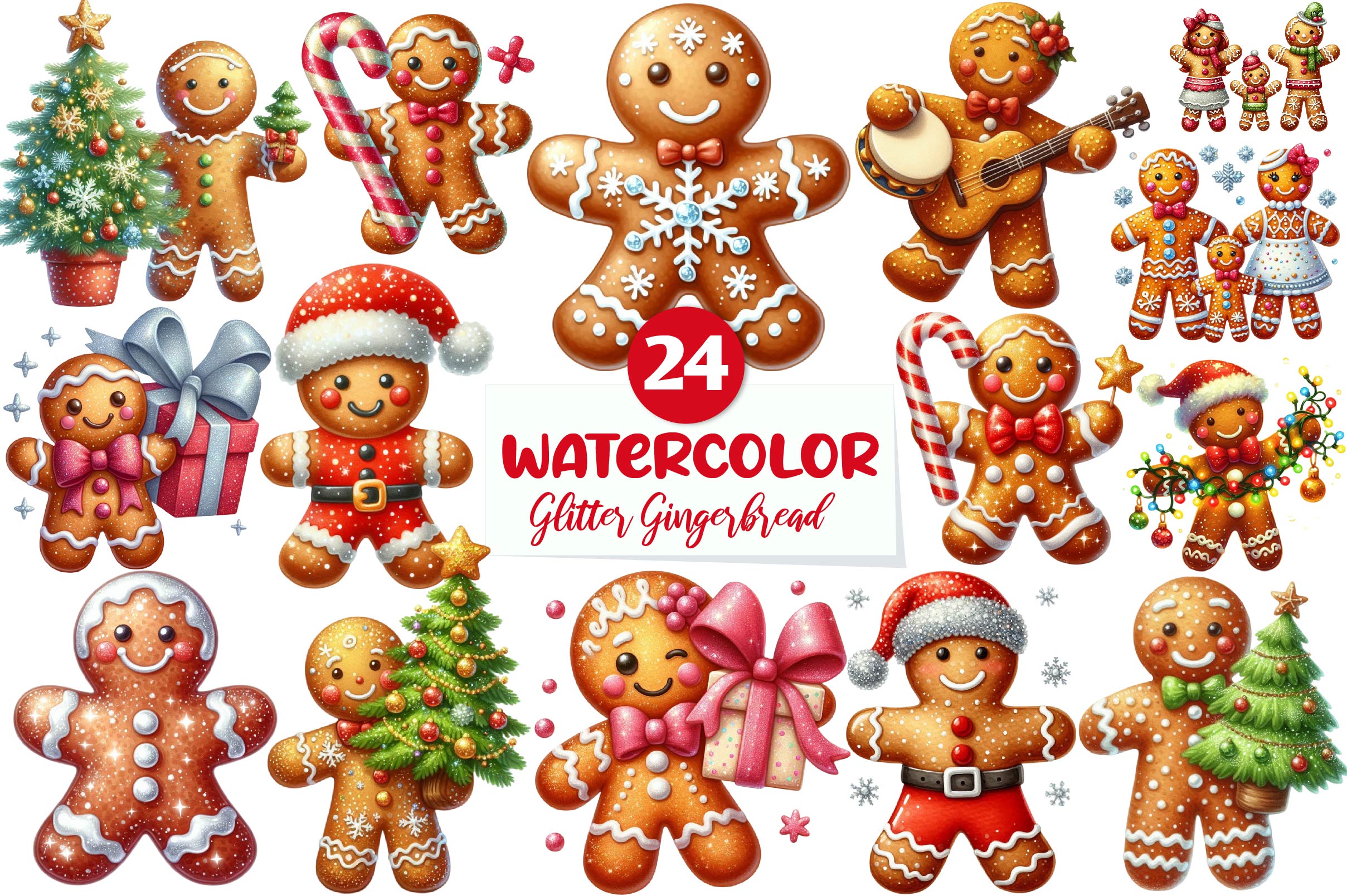 Glitter Gingerbread Man Clipart Bundle