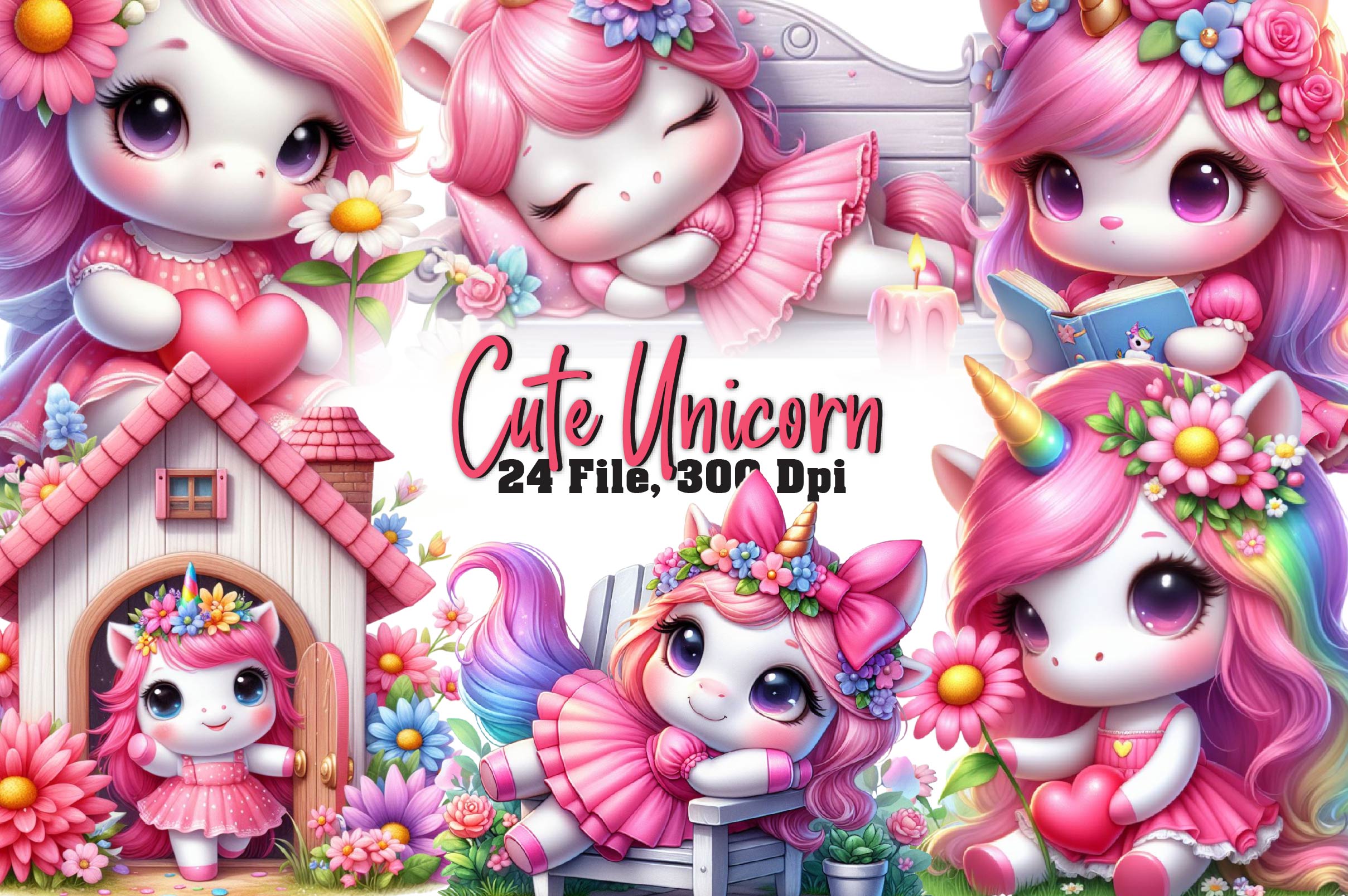 Cute Unicorn Clipart Bundle 1