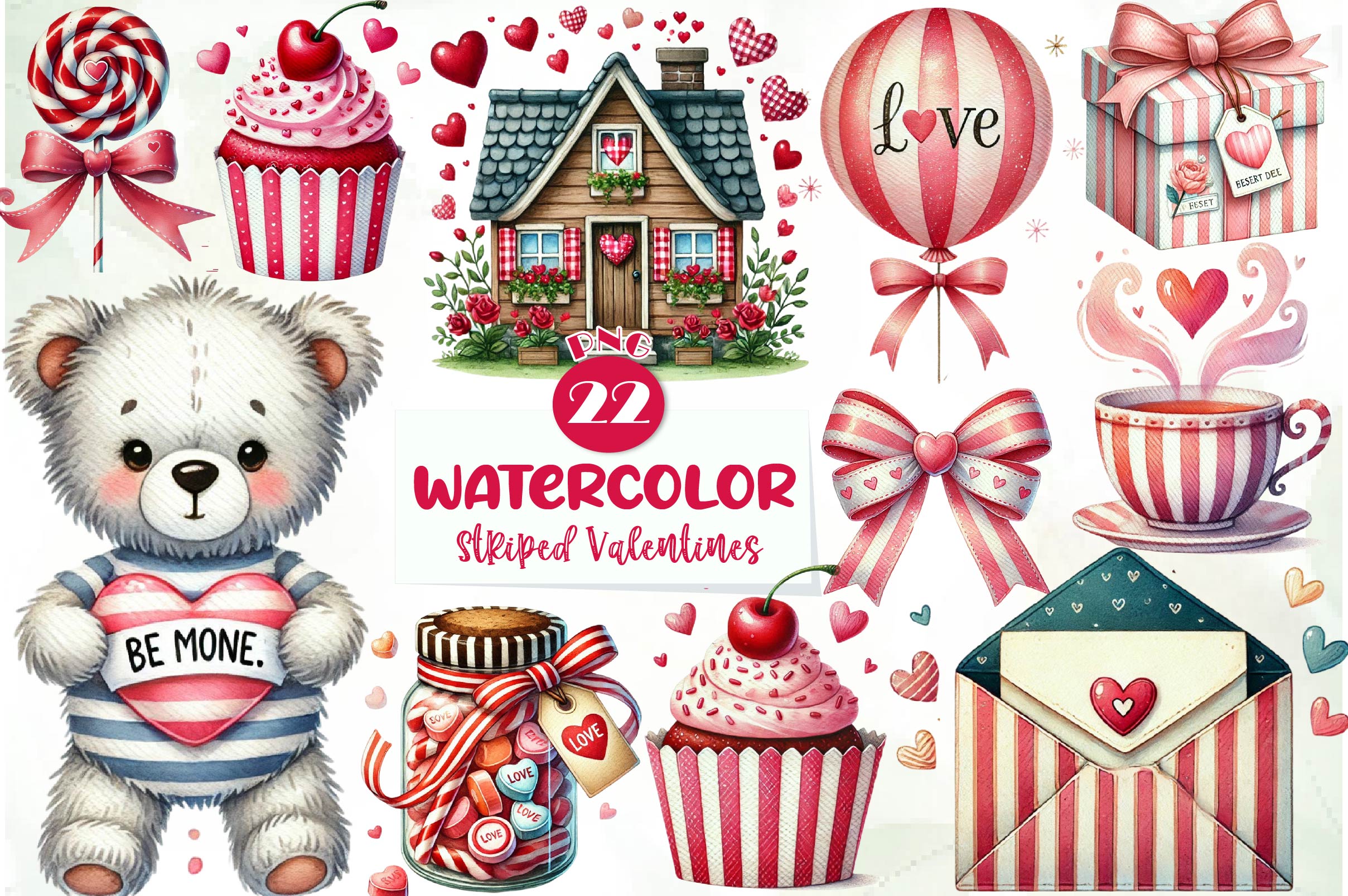 Striped Valentines Clipart Bundle