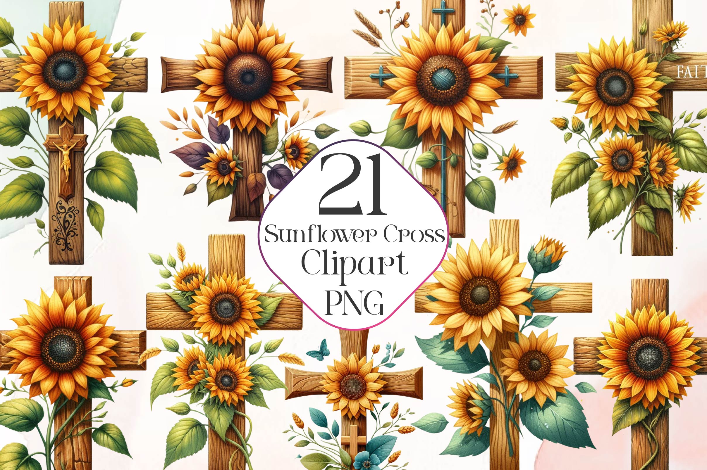 Sunflower Cross Clipart Bundle