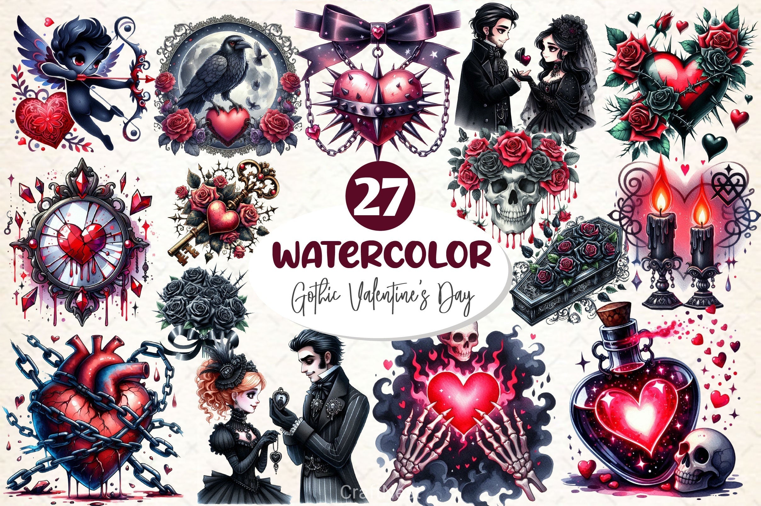 Gothic Valentine's Day Clipart Bundle 4
