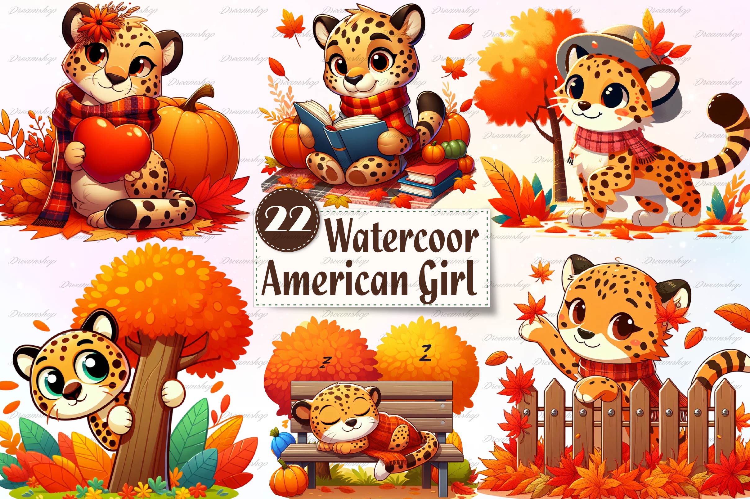 Autumn Cheetah Clipart Bundle