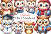 Cute Owl Student Cartoon Clipart Bundle