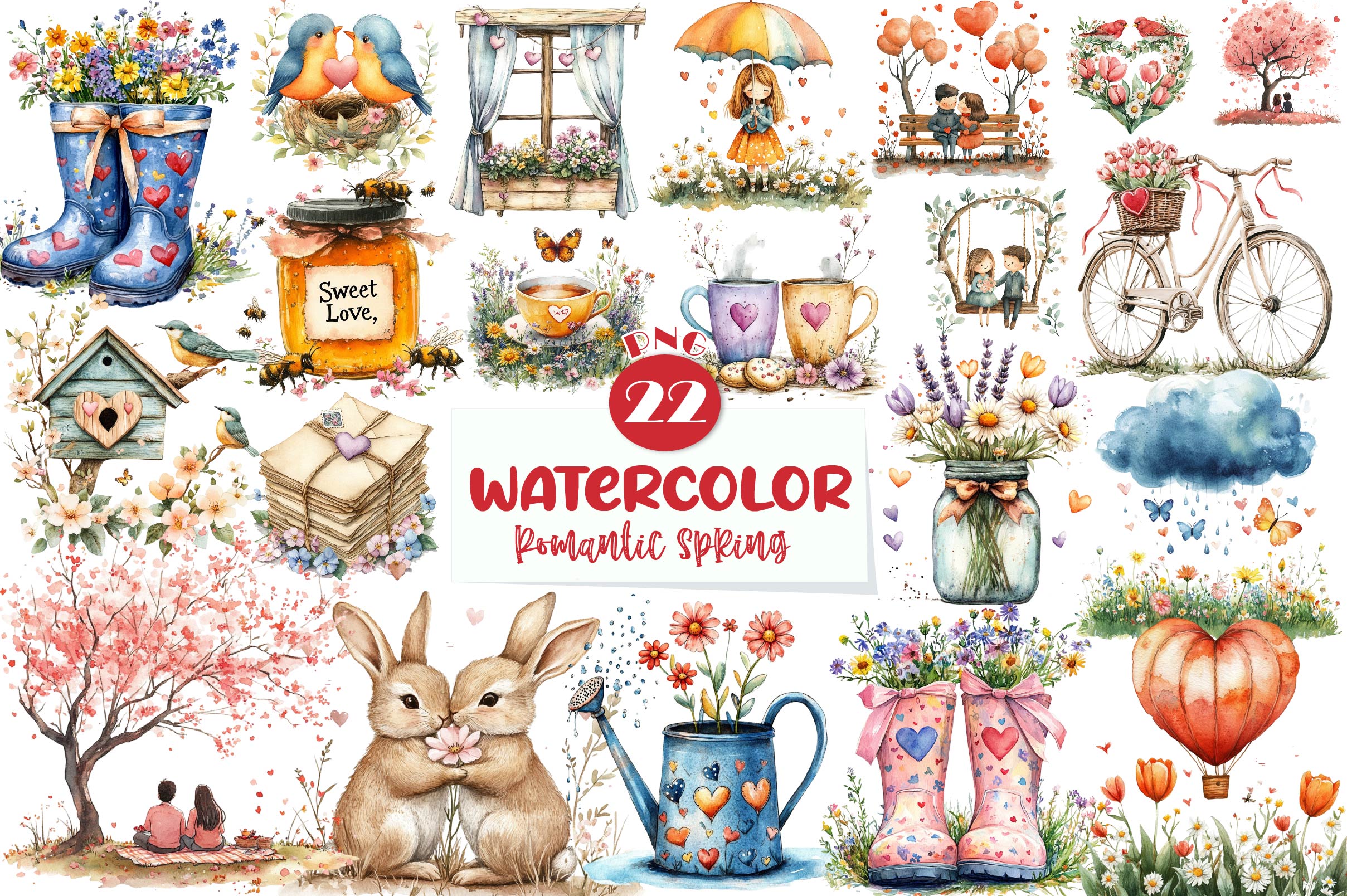 Cozy Romantic Spring Clipart Bundle