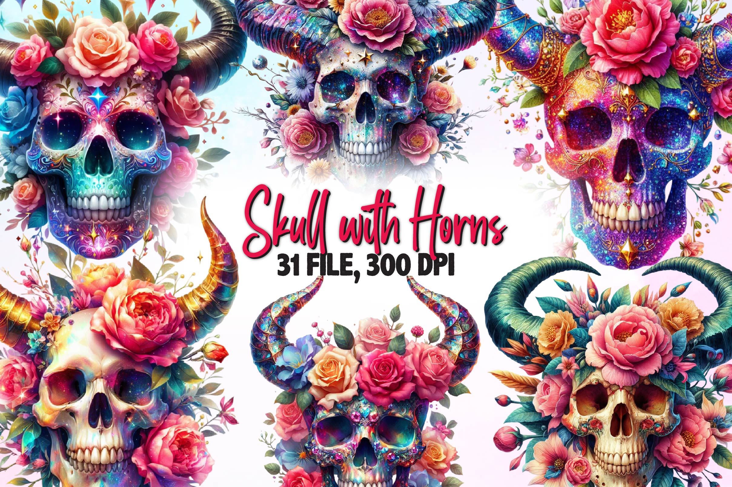Skull With Horns Clipart Bundle