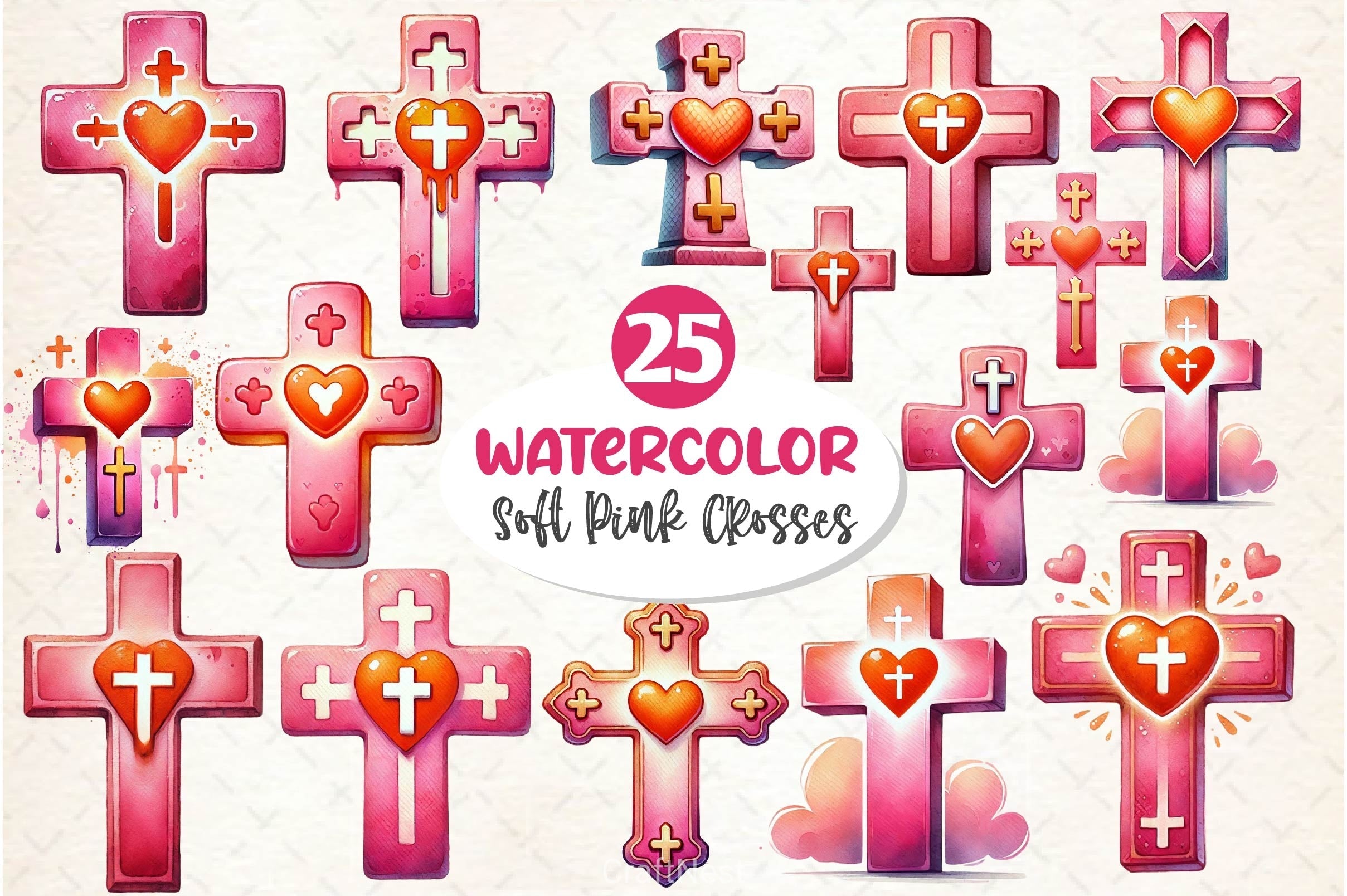 Soft Pink Crosses Clipart Bundle