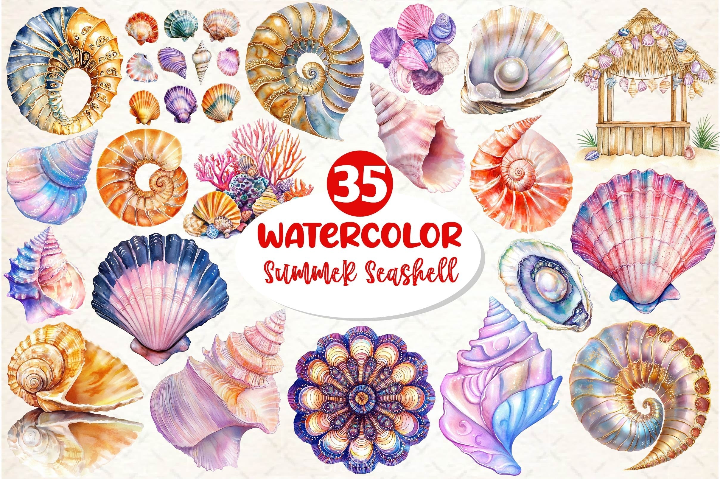Summer Seashell Clipart Bundle 2