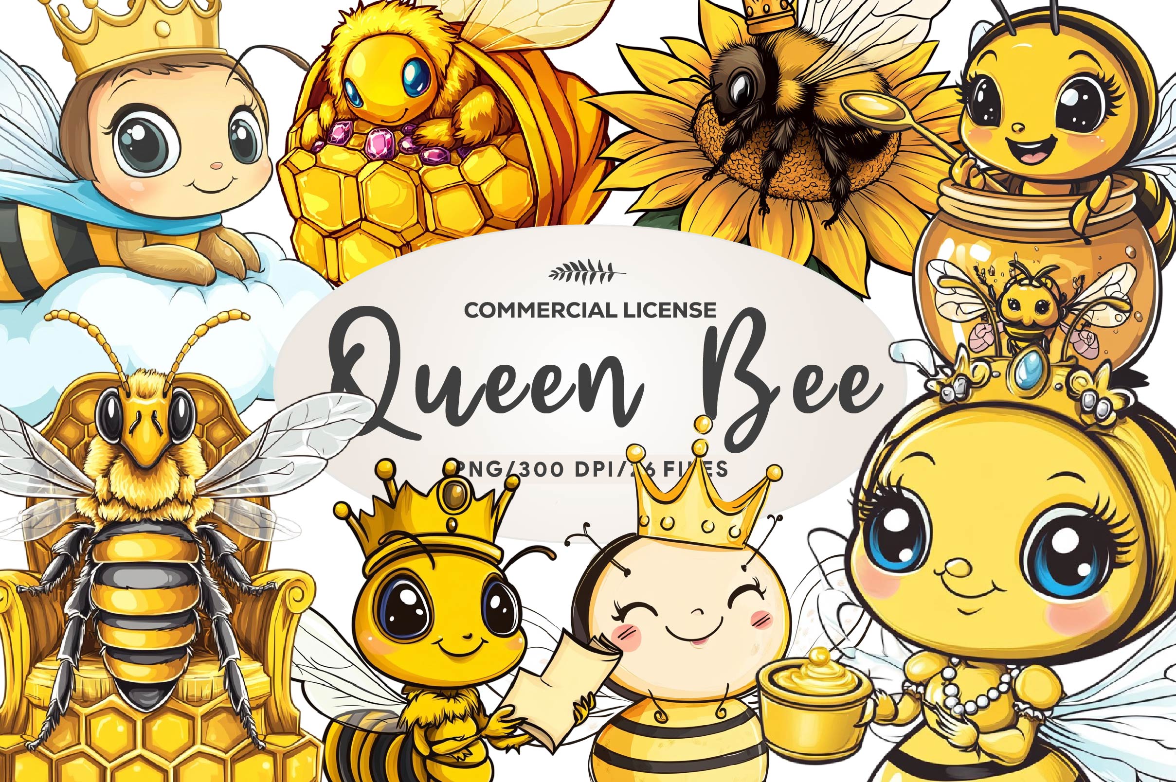 Cute Queen Bee Clipart Bundle