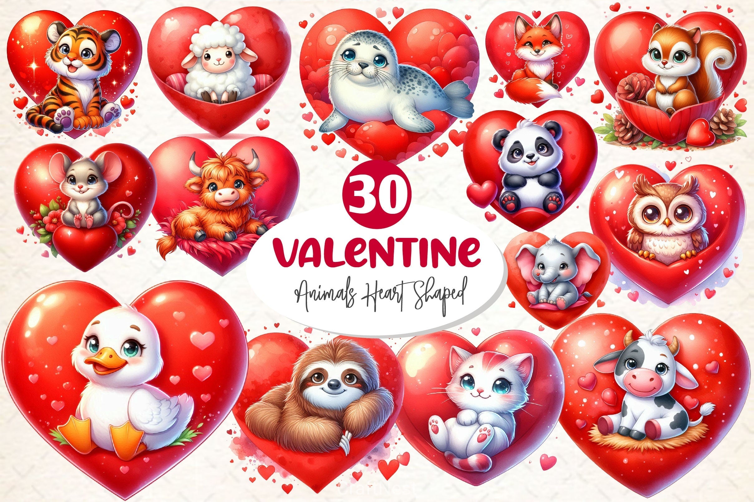 Valentine Animals Clipart Bundle