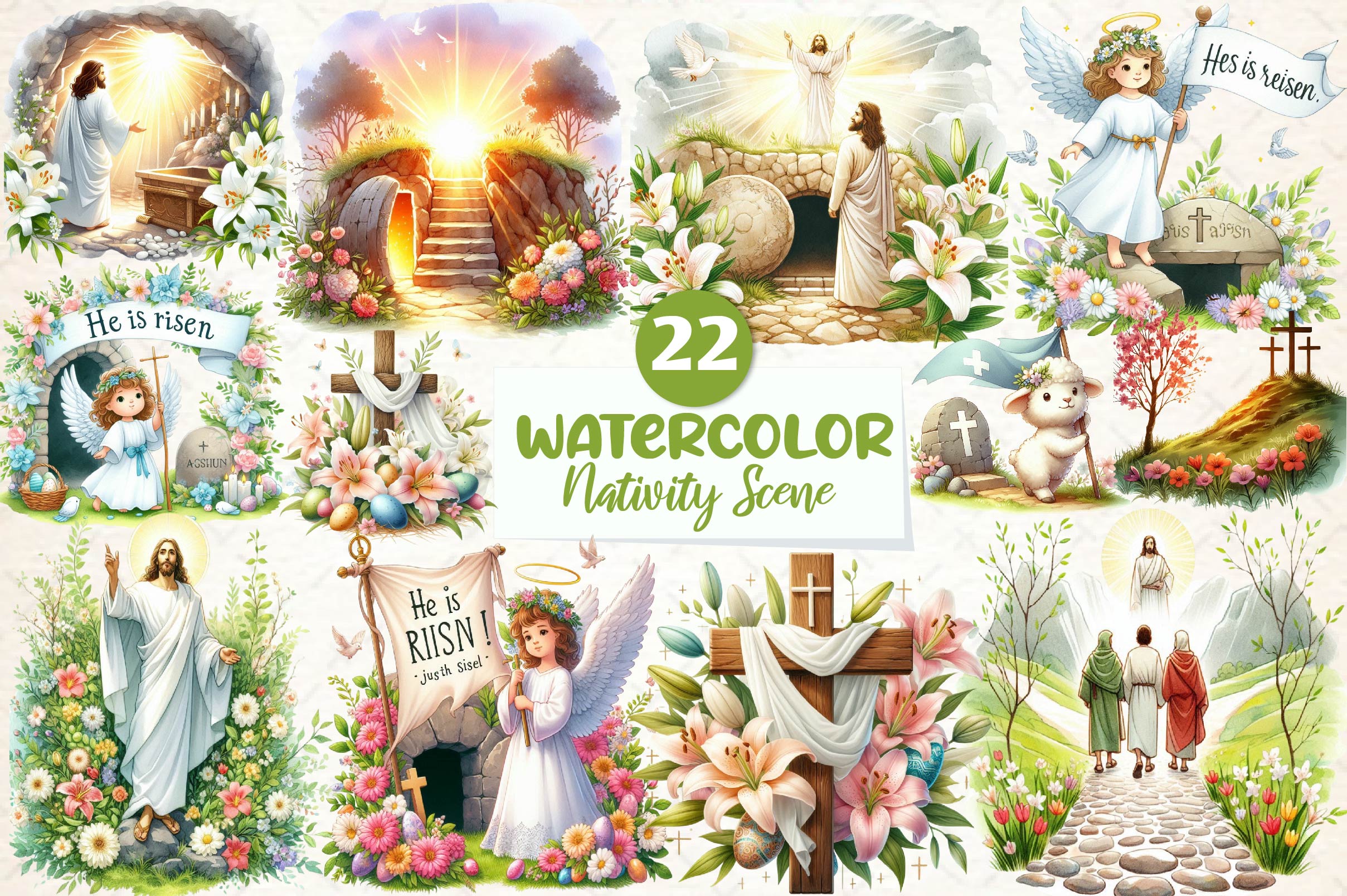 Easter Nativity Scene Clipart Bundle 1