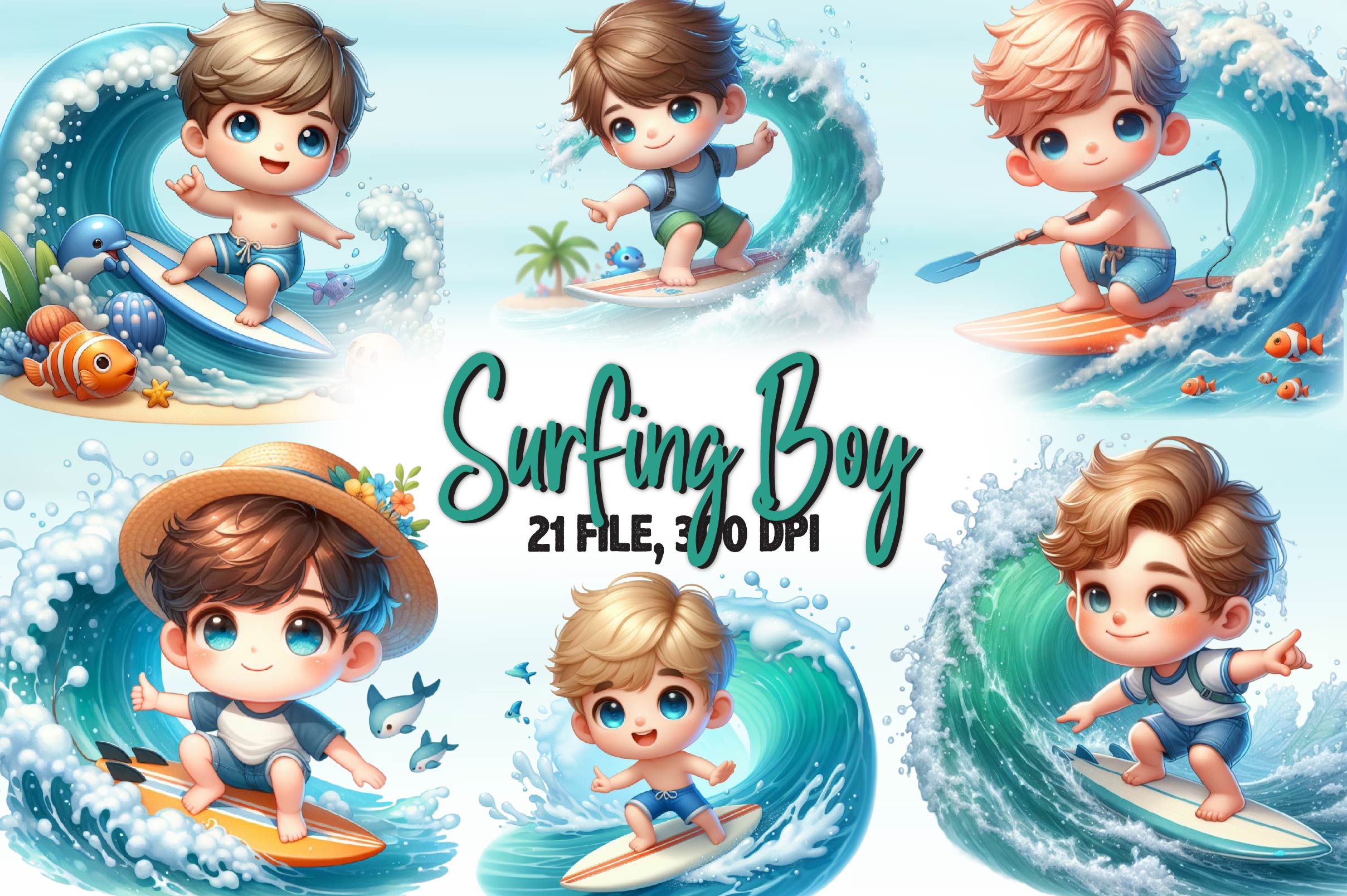 Surfing Boy Clipart Bundle