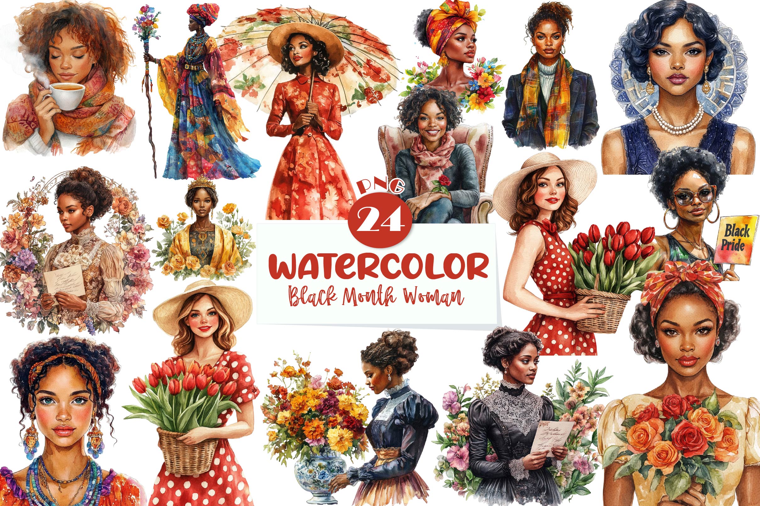 Vintage Black History Month Woman Clipart Bundle