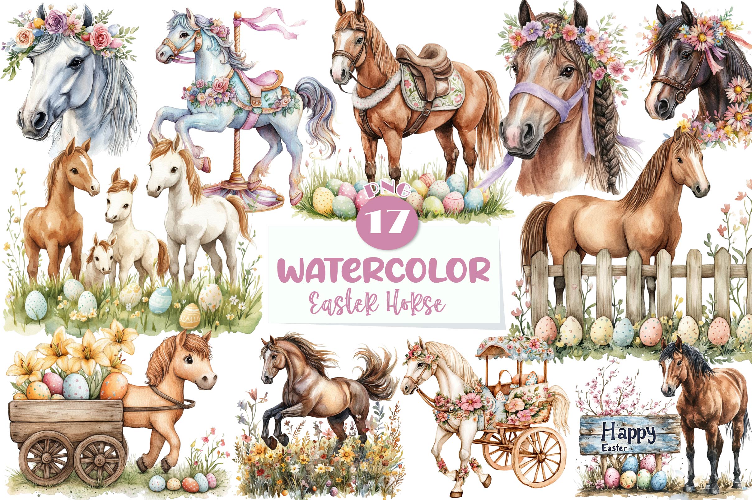 Easter Horse Clipart Bundle