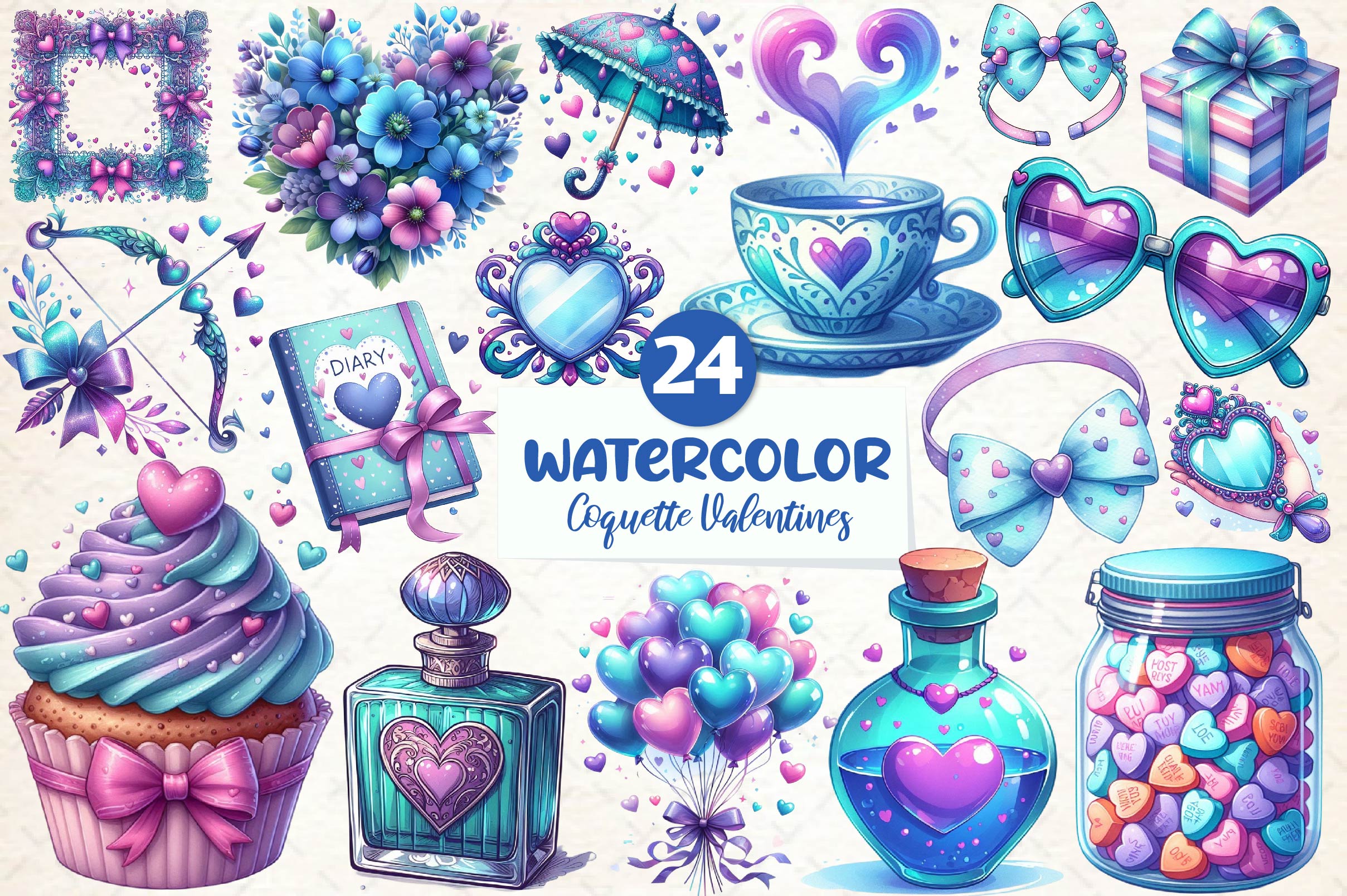 Coquette Valentines Day Clipart Bundle