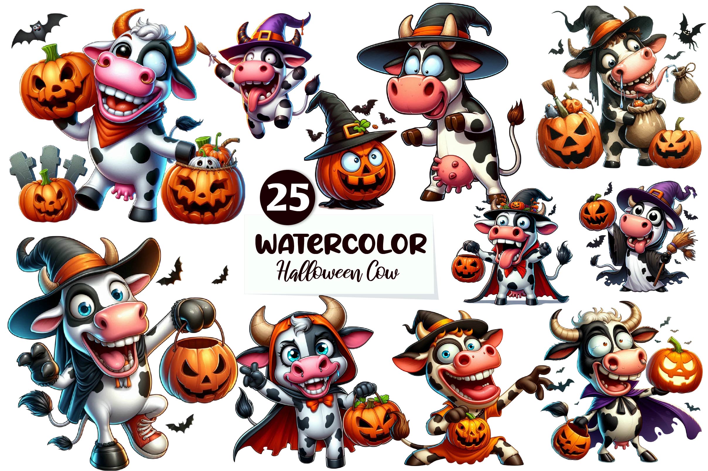 Halloween Cow Clipart Bundle