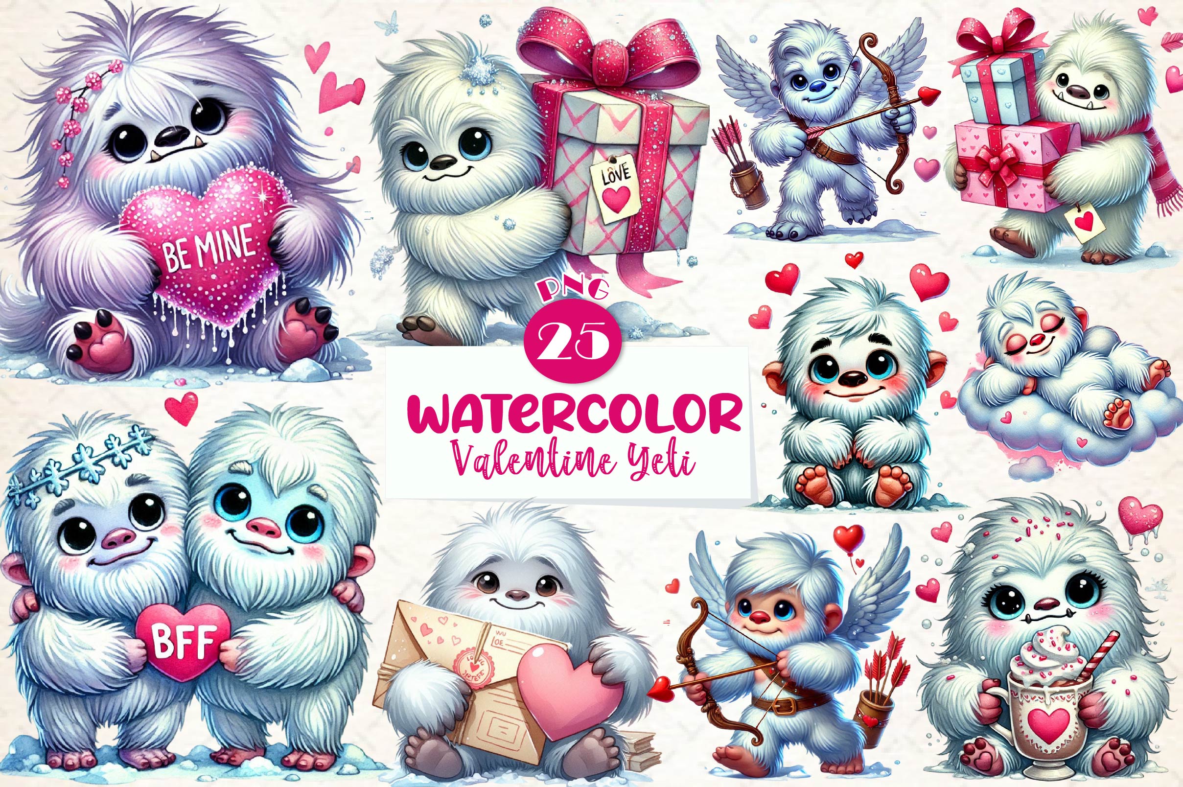 Valentine Cute Yeti Clipart Bundle