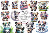 Hippie Cute Panda Clipart Bundle