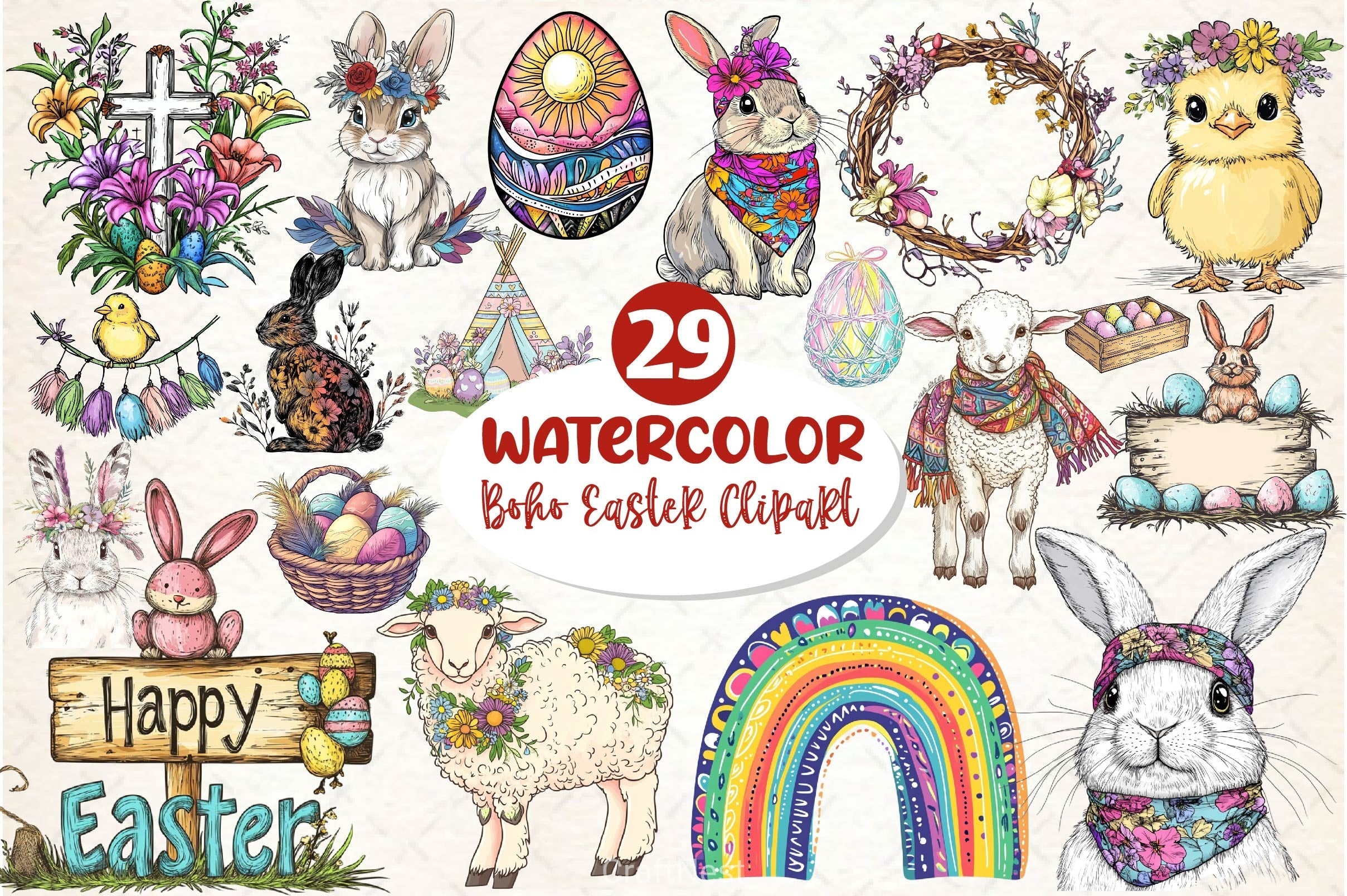 Boho Easter Clipart Bundle  8