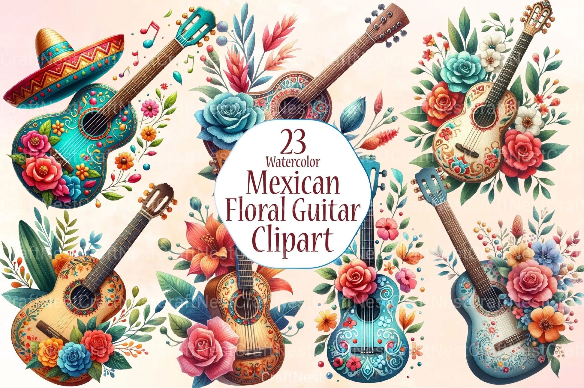 Mexican Floral Guitar Clipart Bundle - CraftNest - Digital Crafting and Art