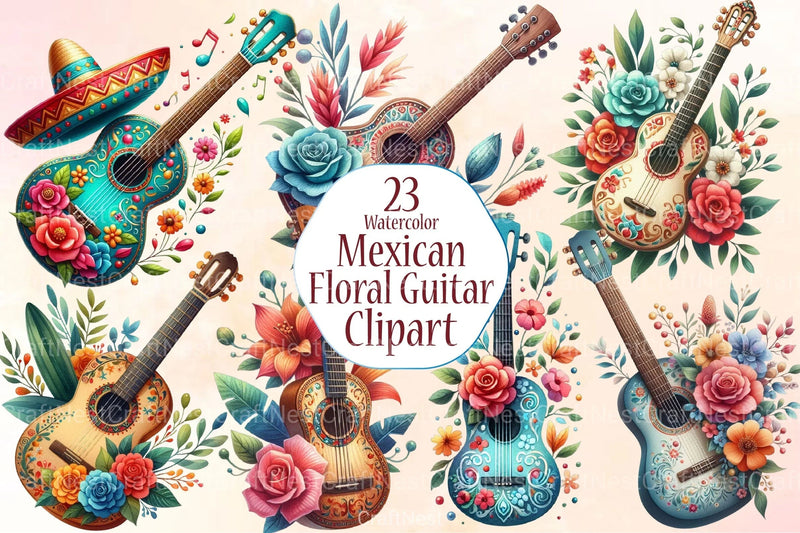 Mexican Floral Guitar Clipart Bundle - CraftNest - Digital Crafting and Art