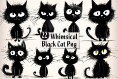 Whimsical Black Cat Clipart Bundle - CraftNest - Digital Crafting and Art