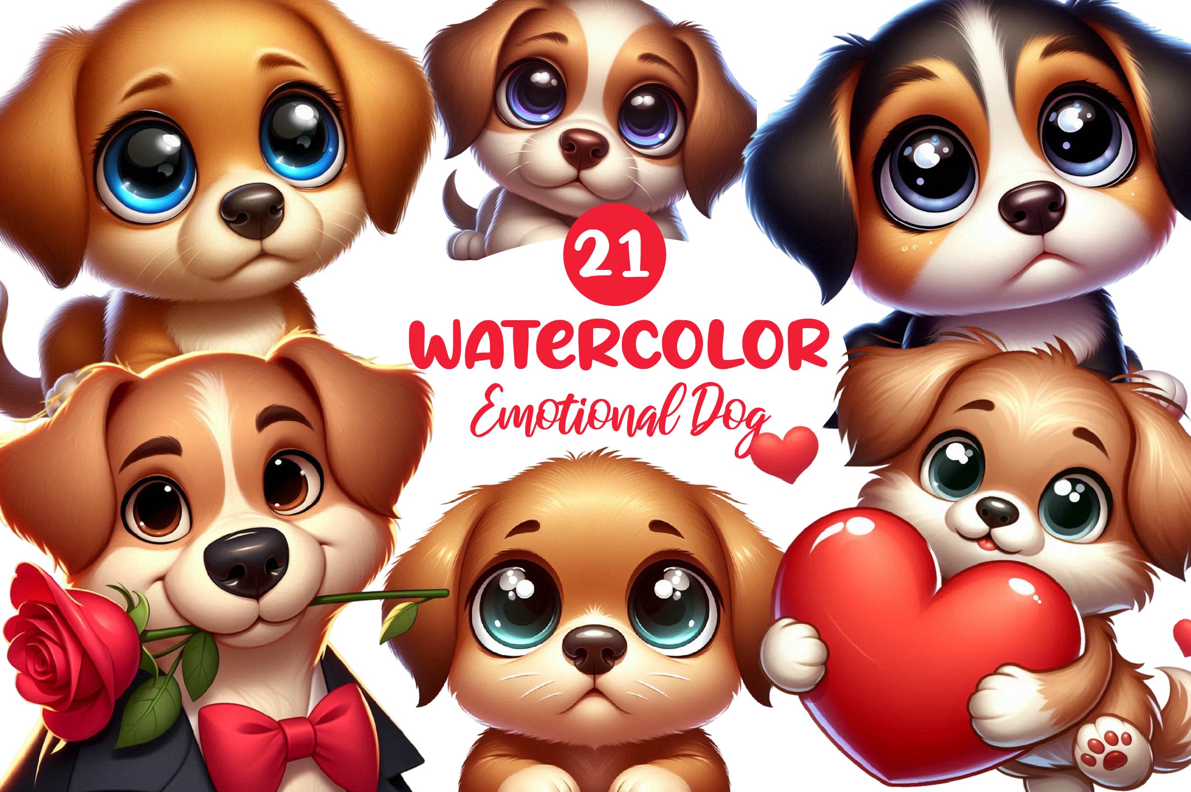 Cute And Emotional Dog Clipart Bundle