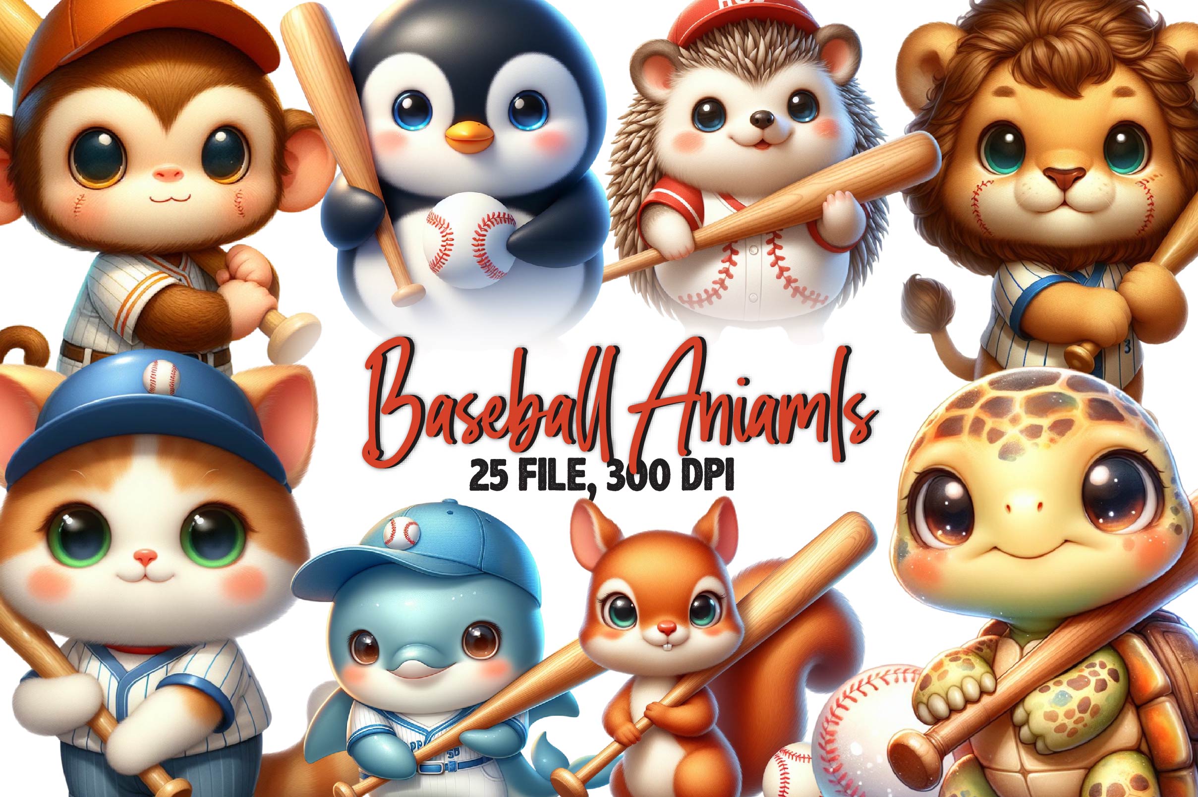 Baseball Aniamls Clipart Bundle