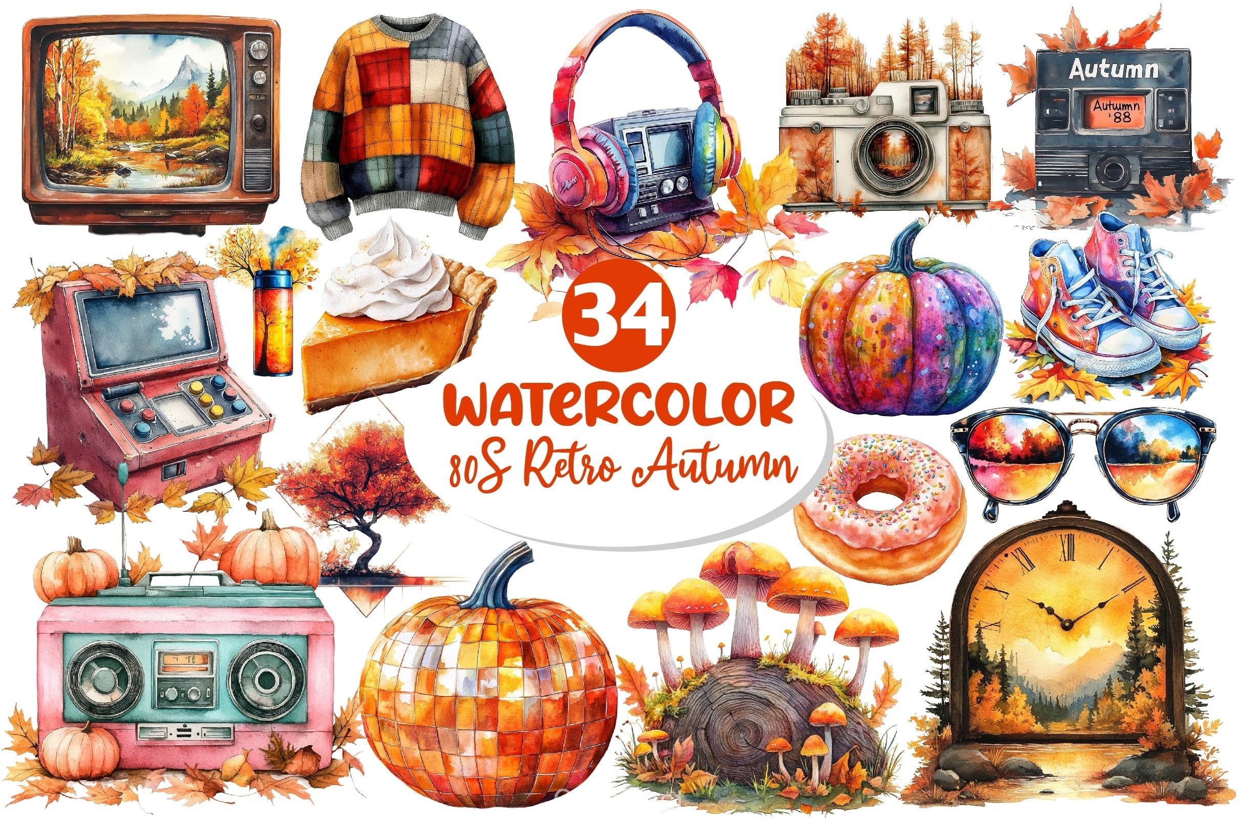 80s Retro Autumn Clipart Bundle 3