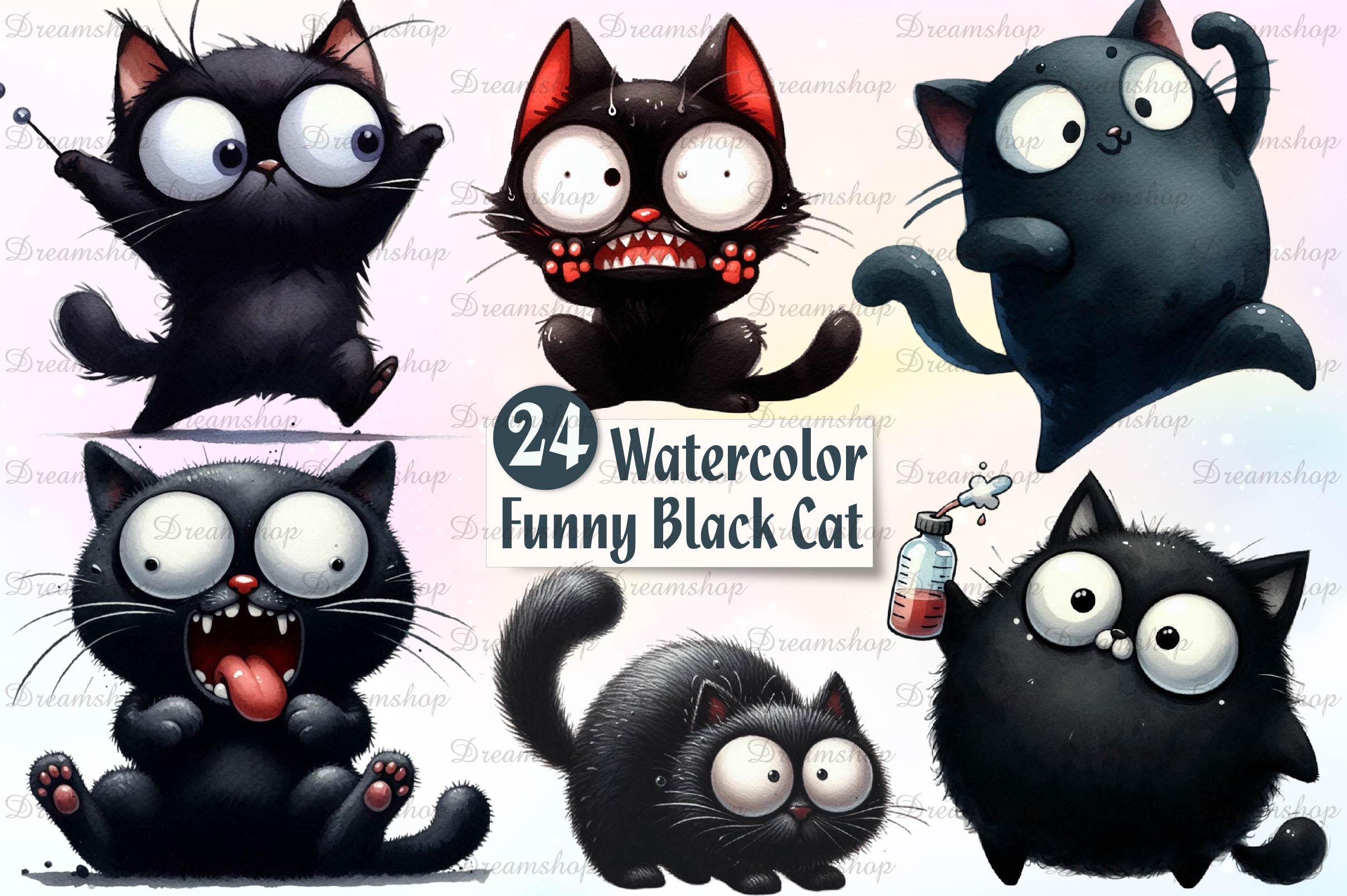 Funny Black Cats Cute Cat Clipart Bundle 1