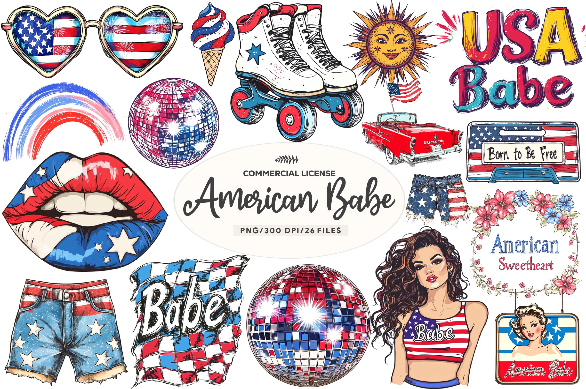 All American Babe Design Clipart Bundle