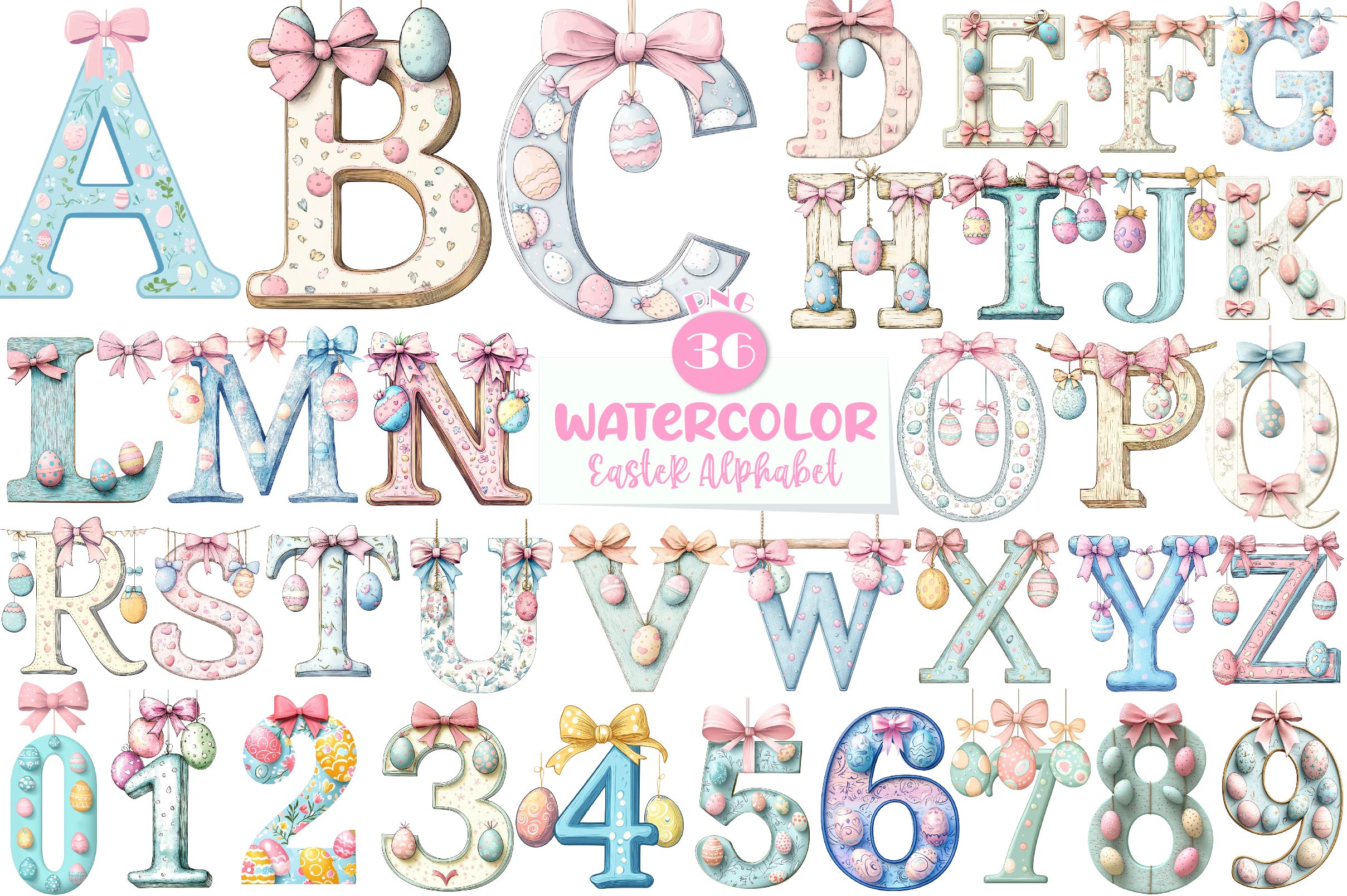 Easter Pastel Alphabet Clipart Bundle